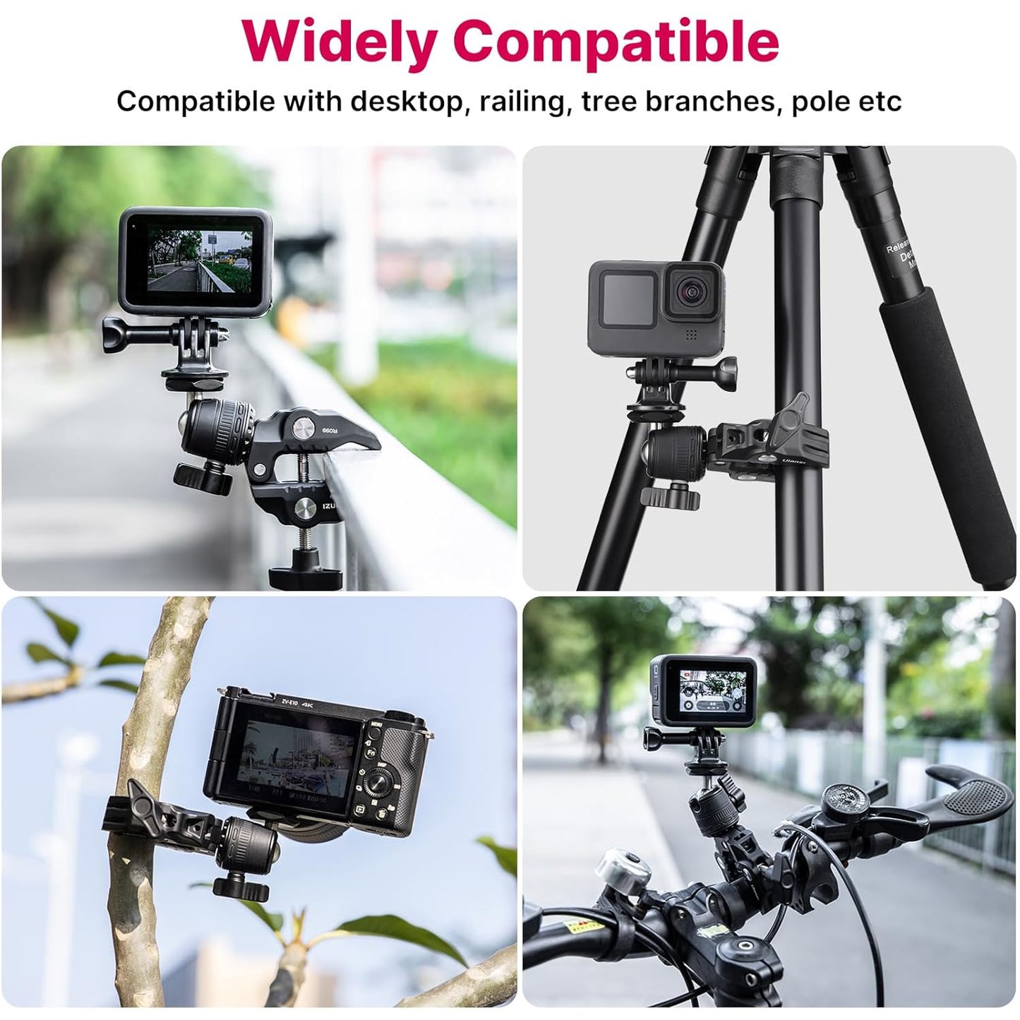 ULANZI R099 Super Clamp Camera Mount with 360° Ballhead for Bike/Bicycle/Motorcycle Handlebar Pole Tripod Tube Crossbar Gimbal Rods Mount