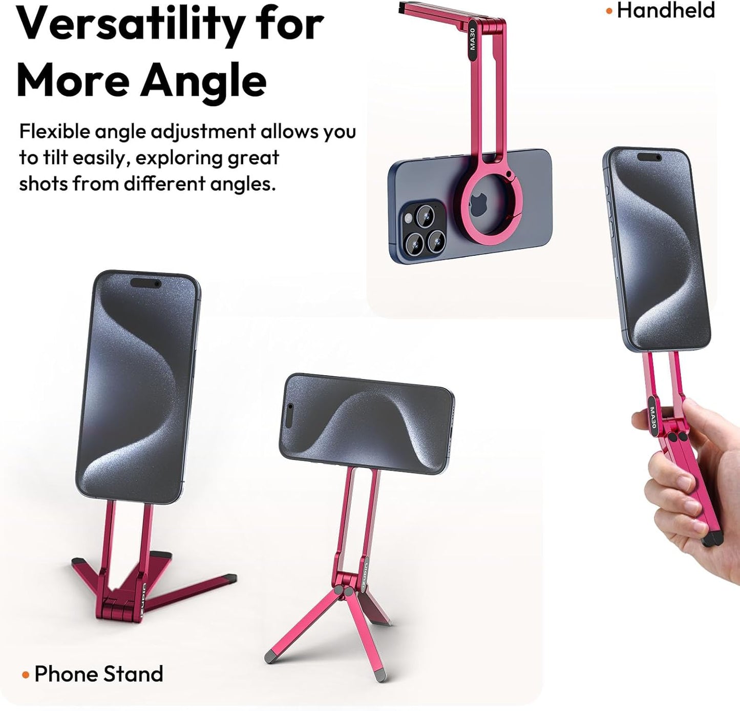 Ulanzi MA30 Magnetic Phone Tripod Stand for iPhone, Aluminium, MagSafe, Red