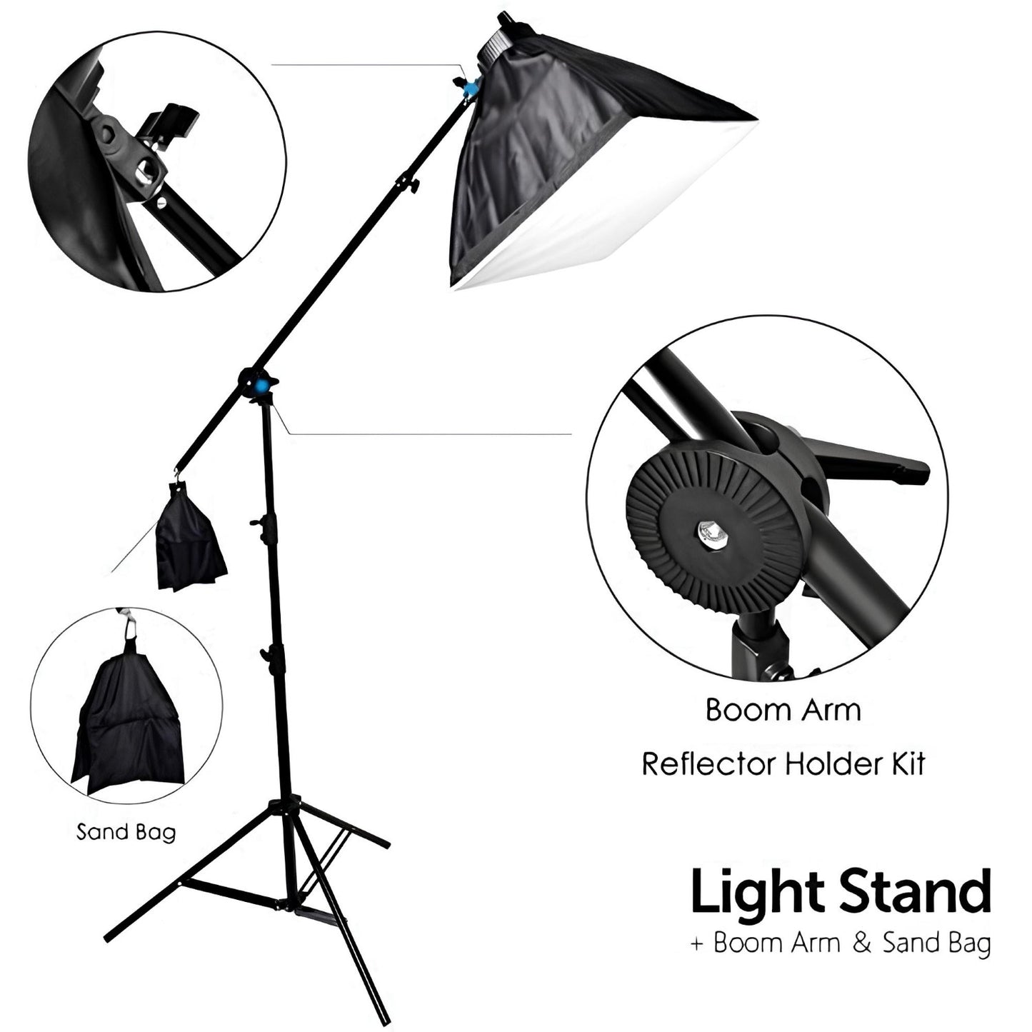 HIFFIN Photo Studio 9 FT Light Stand with 4.5 FT Boom Arm and Empty Sandbag for Supporting Softbox Lighting Photography Tripod with Carry Bag