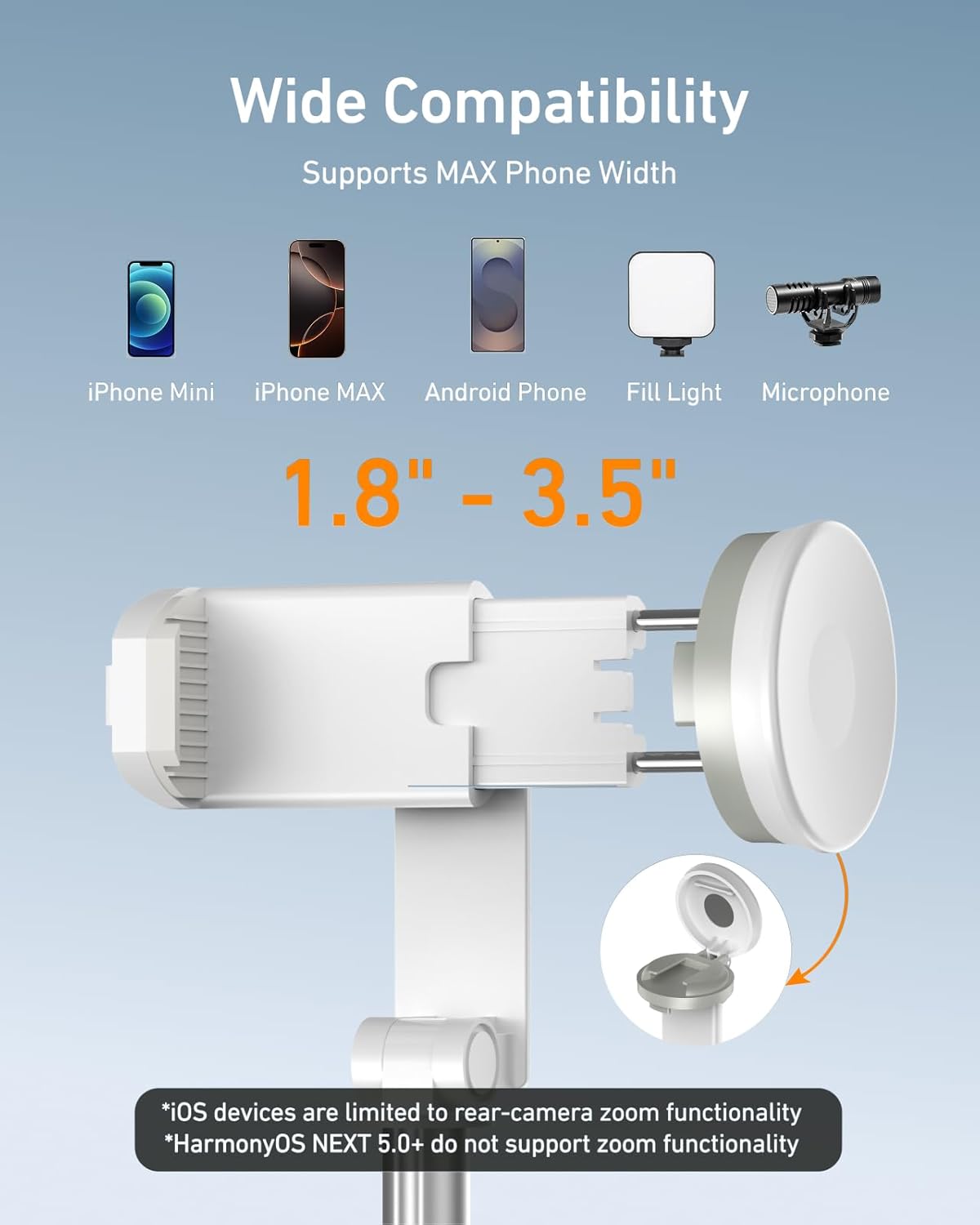 TELESIN 50" Selfie Stick Tripod for iPhone, 360° Adjustable Stand with Zoom Remote