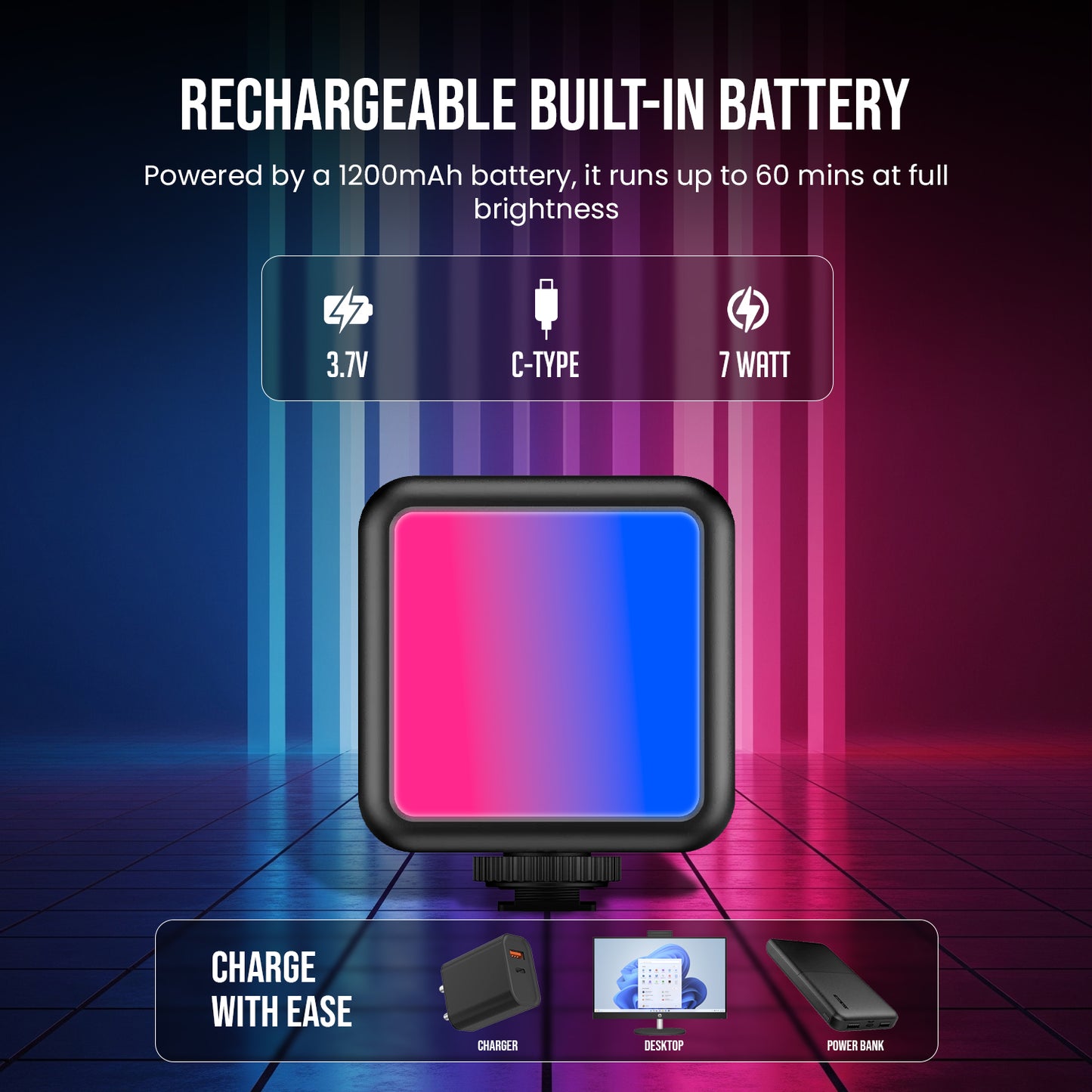 VL49 RGB Video Light, 3000-9000K, 1200mAh, 9 Effects, CRI 95+