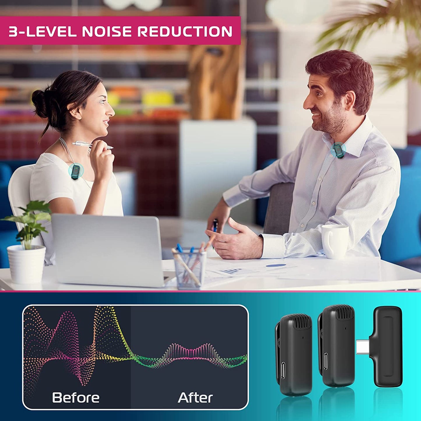 ULANZI J12 Wireless Lavalier Omnidirectional Microphone for USB C Phone, 2-in-1 Plug-Play Mic with Charging Case