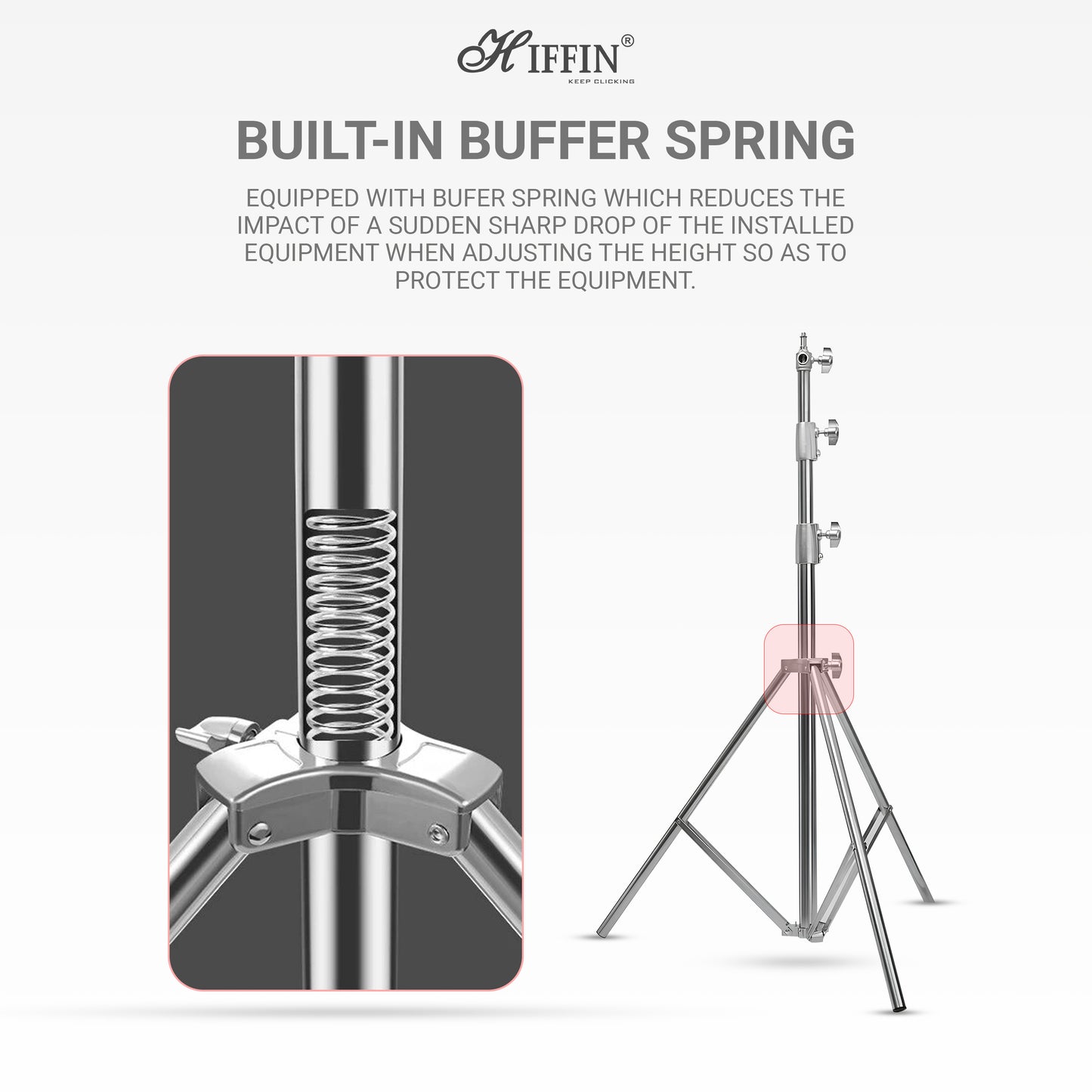 HIFFIN Stainless Steel Heavy Duty 99.06-279.4 CM Adjustable Light Stand with 0.635 CM to 0.9525 CM Universal Adapter for Studio Monolights, Softbox, and More Equipment