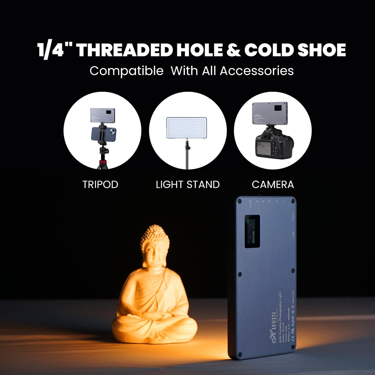 HF-135 Portable RGB LED Video Light, 24 Effects, 2500K-9000K, 4000mAh