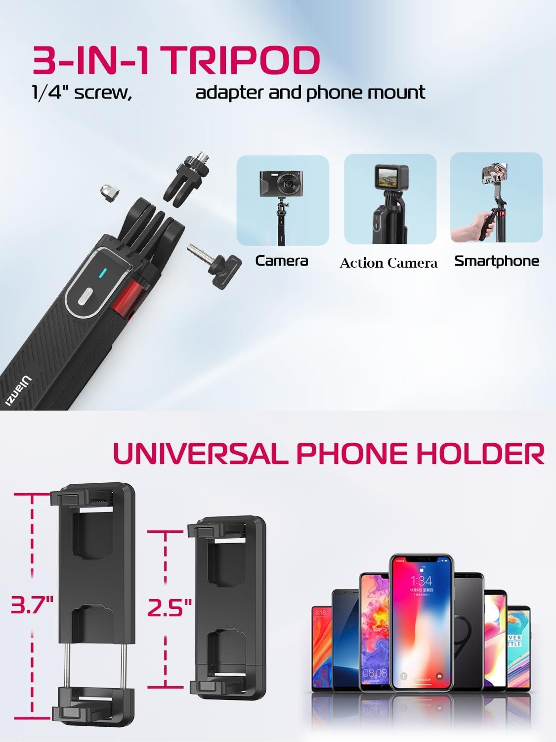 ULANZI MA09 71" Phone Tripod Stand with Remote & Clip