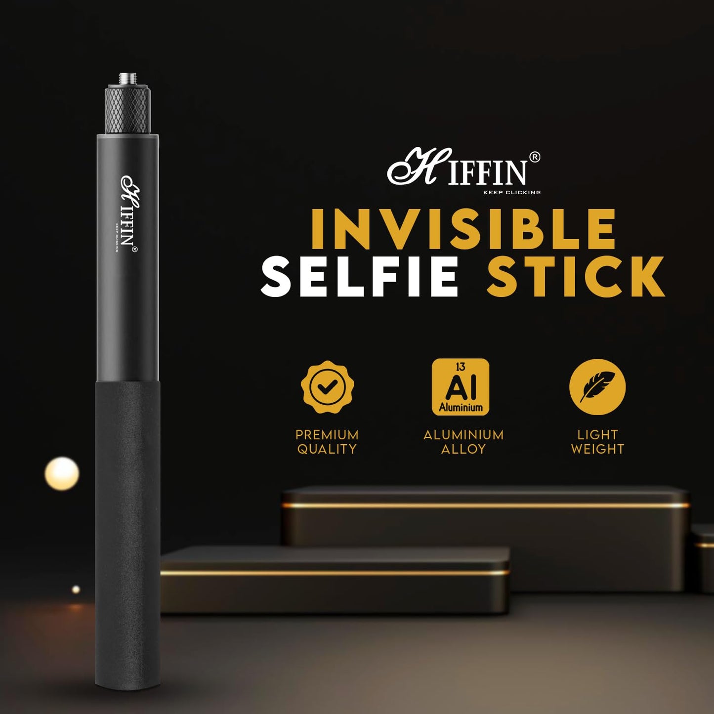 HIFFIN Universal Invisible Monopod Stick 118 Cms for Insta 360 One X2 X3 One R Invisible Selfie Stick, Hero 9/8/7/6, Sjcam, Yi & Other Action Cameras (1.2 Meter Selfie Stick for Action Cameras) Black
