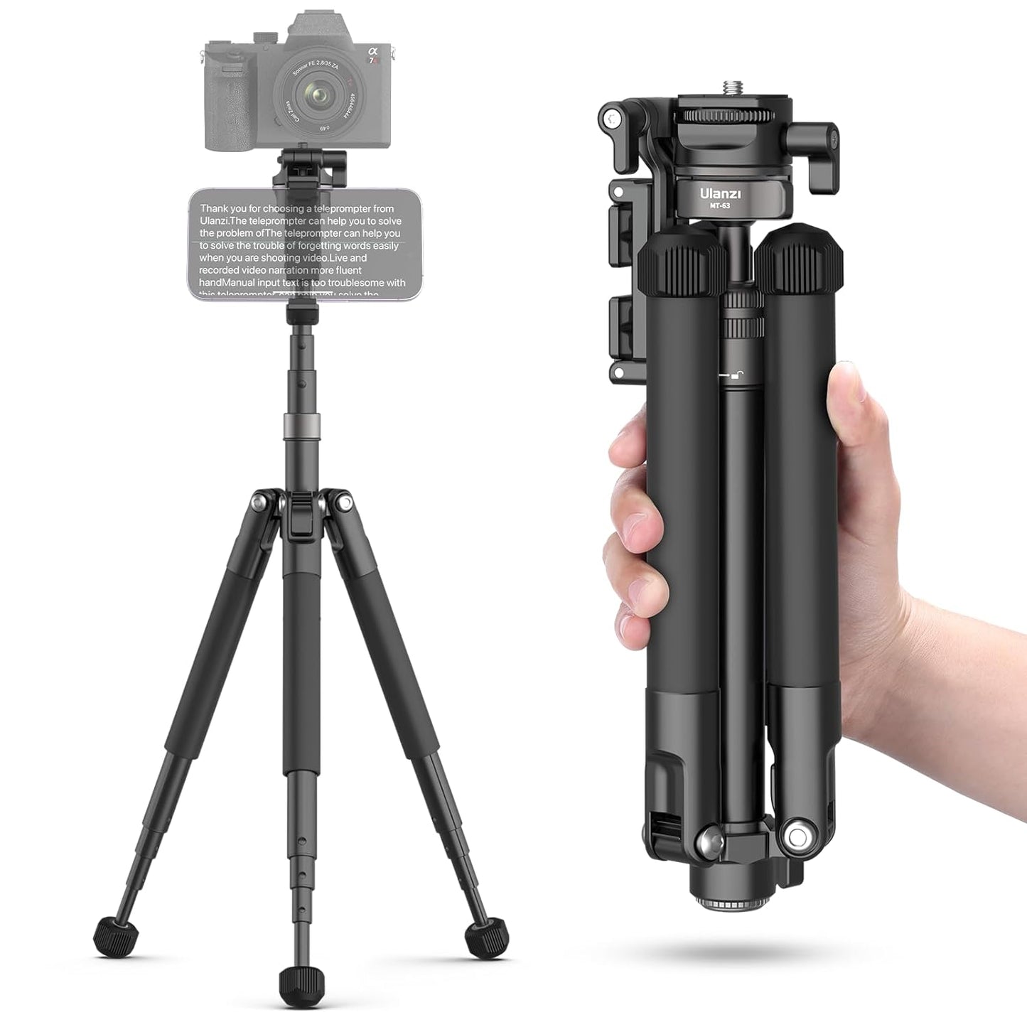ULANZI MT-63 57" Foldable Tripod, 2-in-1 Clip, 5KG Load, Ball Head