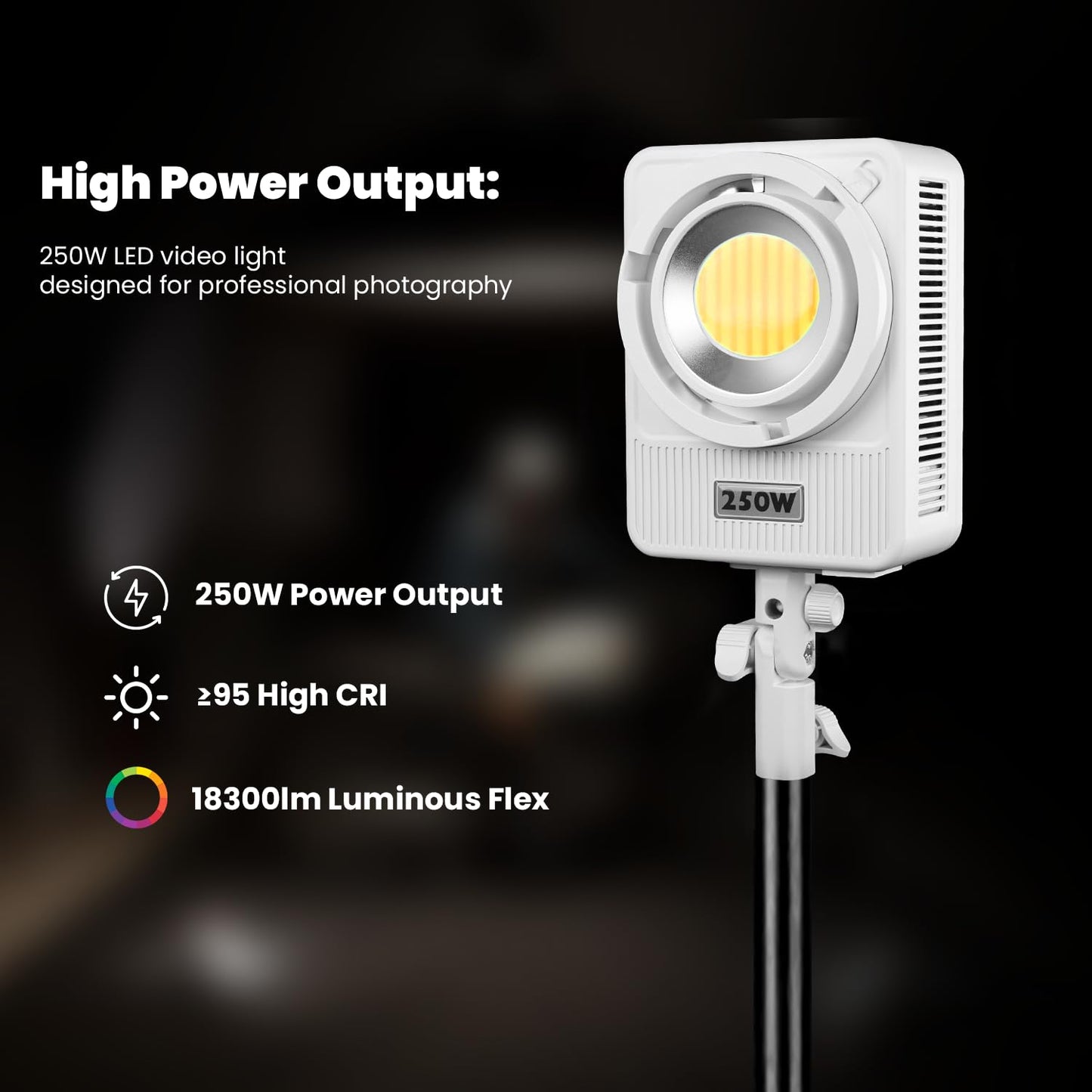 Compact 250 Watt Bi-Color Light | 15,300lm | CRI 95+ | CCT 2700K-6500K | Bowens Mount | App Control
