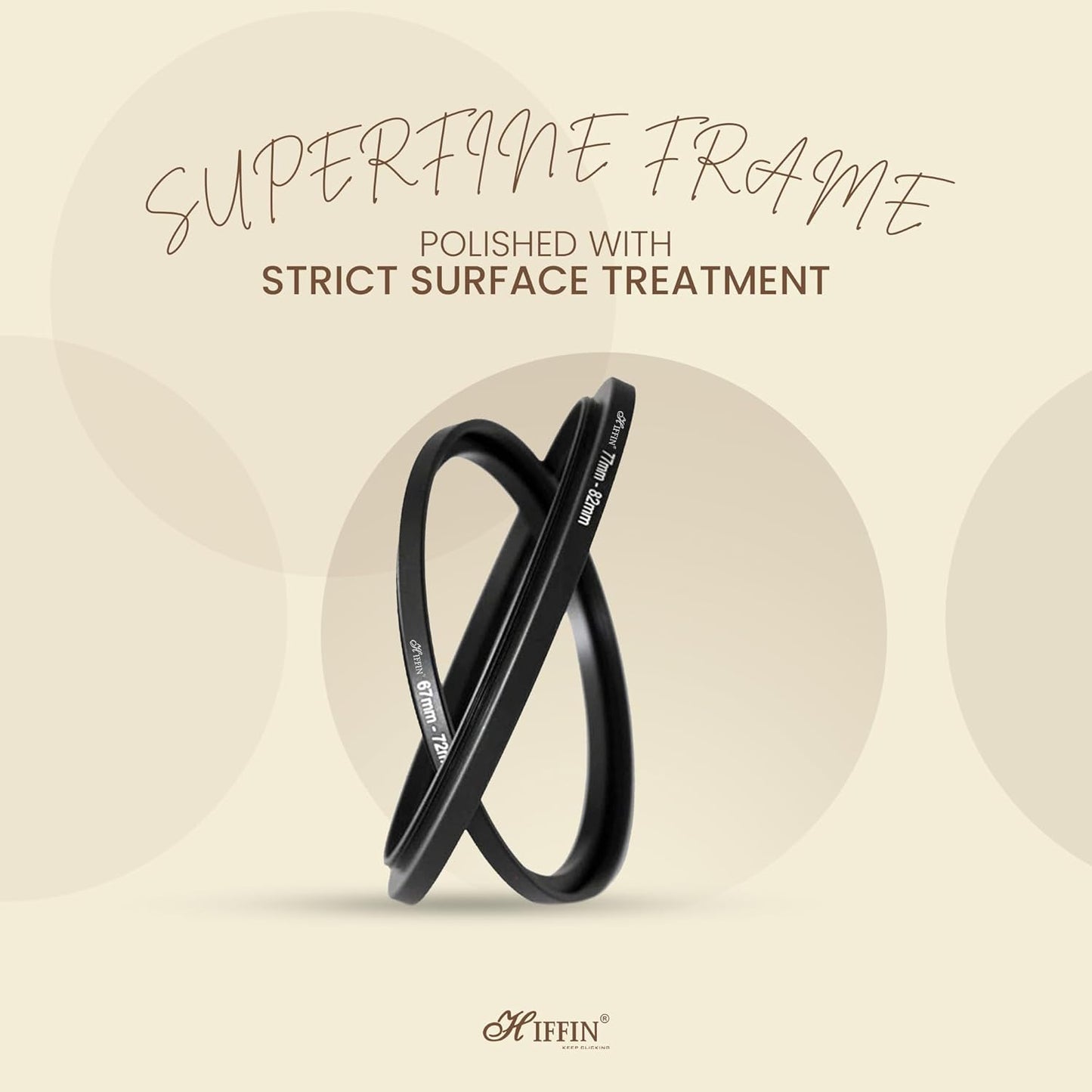 HIFFIN PRO Camera Lens Step Up Filter Adapter Rings, 40.5-43, 43-46, 46-49, 49-52, 52-55, 55-58, 58-62, 62-67, 67-72, 72-77, 77-82mm Metal Step Up Rings Kit with Anodized Aluminum Threaded Black Frame