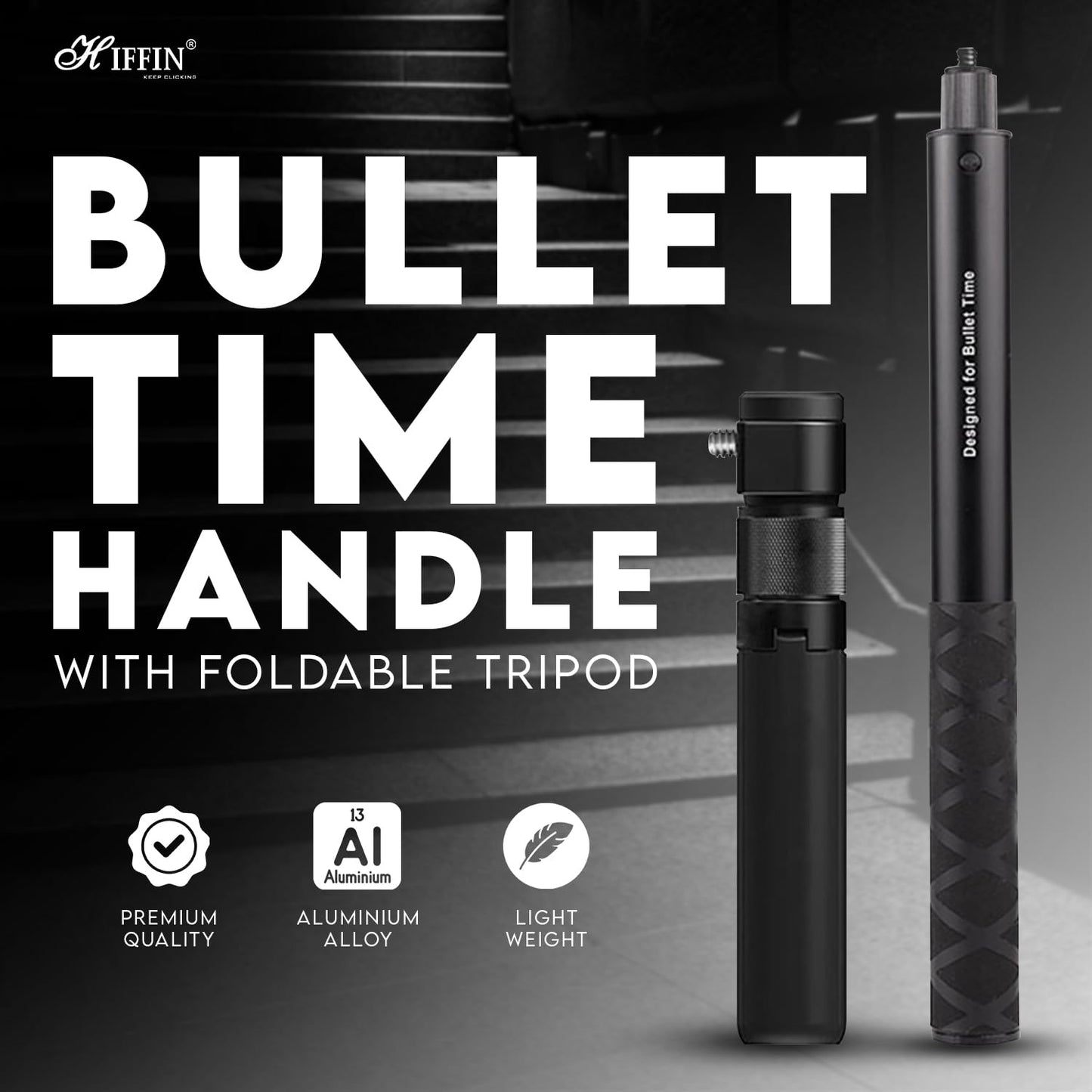 HIFFIN 3 in 1 Invisible Bullet Time Handle Kit with Foldable Tripod Extension Monopod Rod for Insta 360 X3 / Insta 360 ONE X 2 / Insta360 ONE X/Go Pro Series Accessories