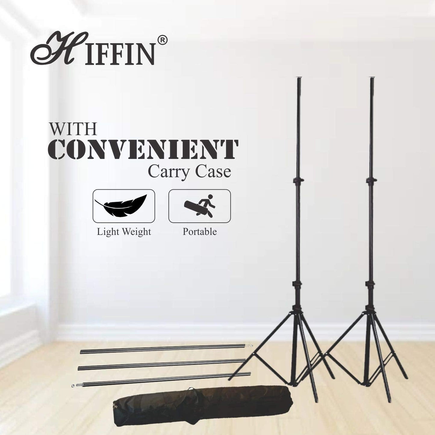 HIFFIN Studio Background Support Kit for Backdrop Photography and Videography (14ft X 10ft) | Portable and Foldable Stand Kit with Carry Bag