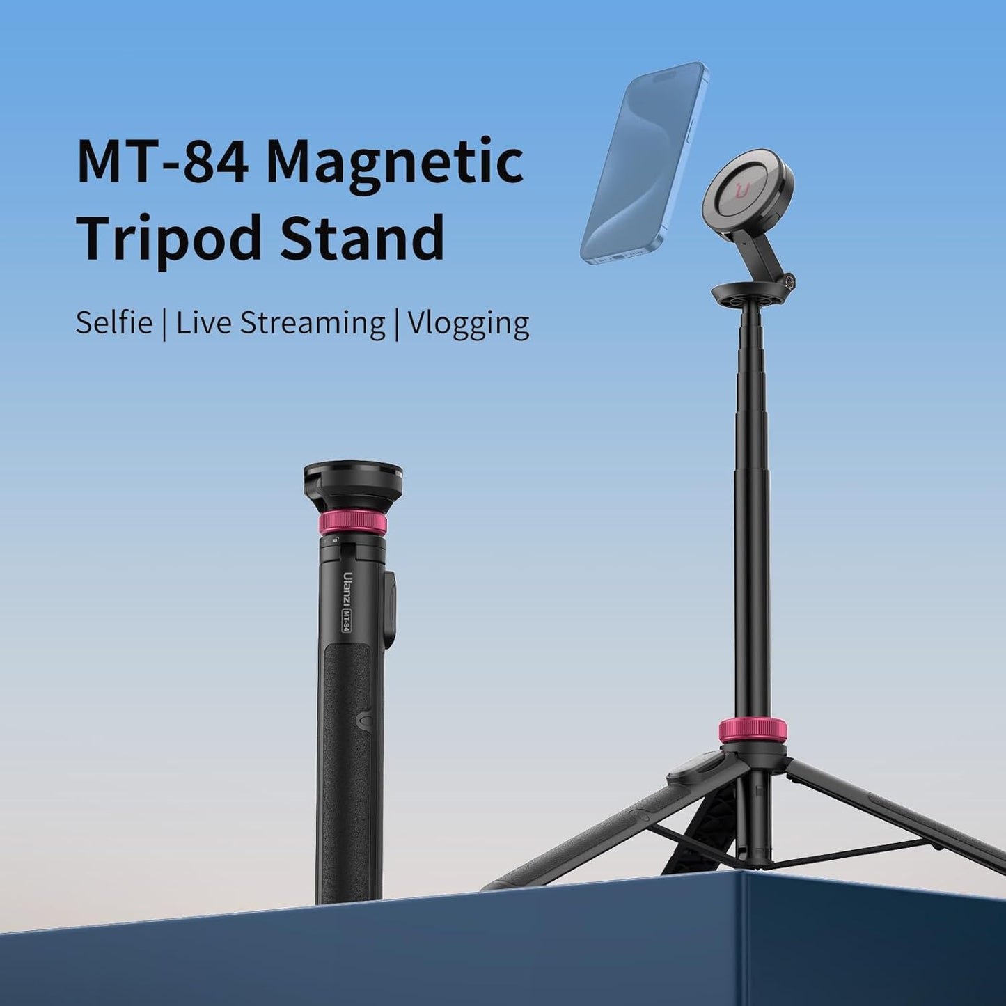 Ulanzi MT-84 61" Phone Tripod, Magnetic Selfie Stick with Remote for iPhone