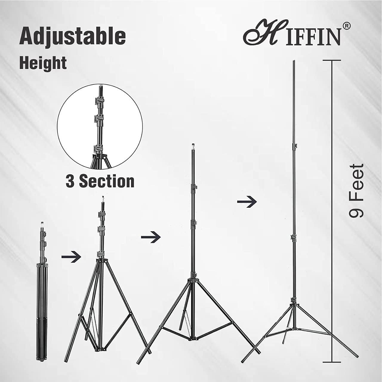 HIFFIN® Light Stand Kit - 9 feet (2 Light Stands) Metal Colour Black 9 feet, Portable & Foldable, Indoor & Outdoor Shoot, Heavy Duty, Photography & Videography