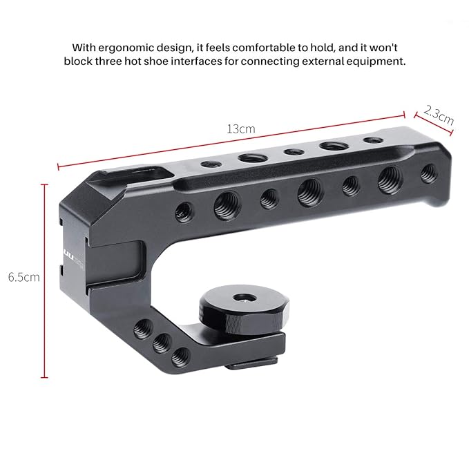 UURig R005 Camera Hot Shoe Top Handle Grip, Universal Video Stabilizing Rig W 3 Cold Shoe Adapters for Sony A7III to Mount Microphone, LED Light, Monitor, Easy Low Angle Shots Metal,Black