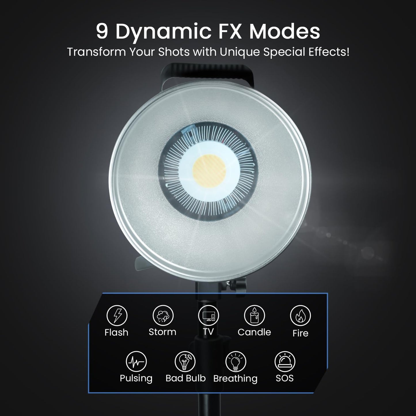 COB-200P 200W LED Video Light, 3200K-5600K Dimmable, Remote Control