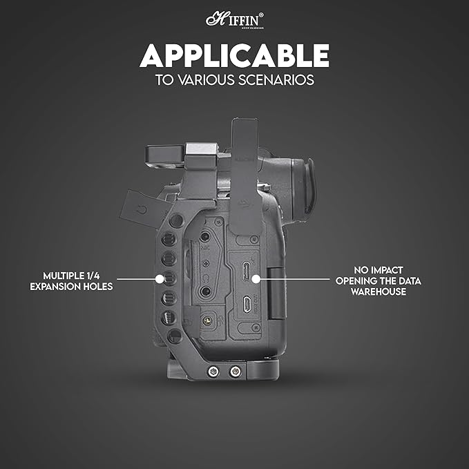 HIFFIN Metal Cage for EOS R5, R6, R6II, R5C Built-in Quick Release Plate for Arca-Type, Film Movie Making Camera Video Cage with Shoe Mount, 1/4'' & 3/8'' Threaded Holes