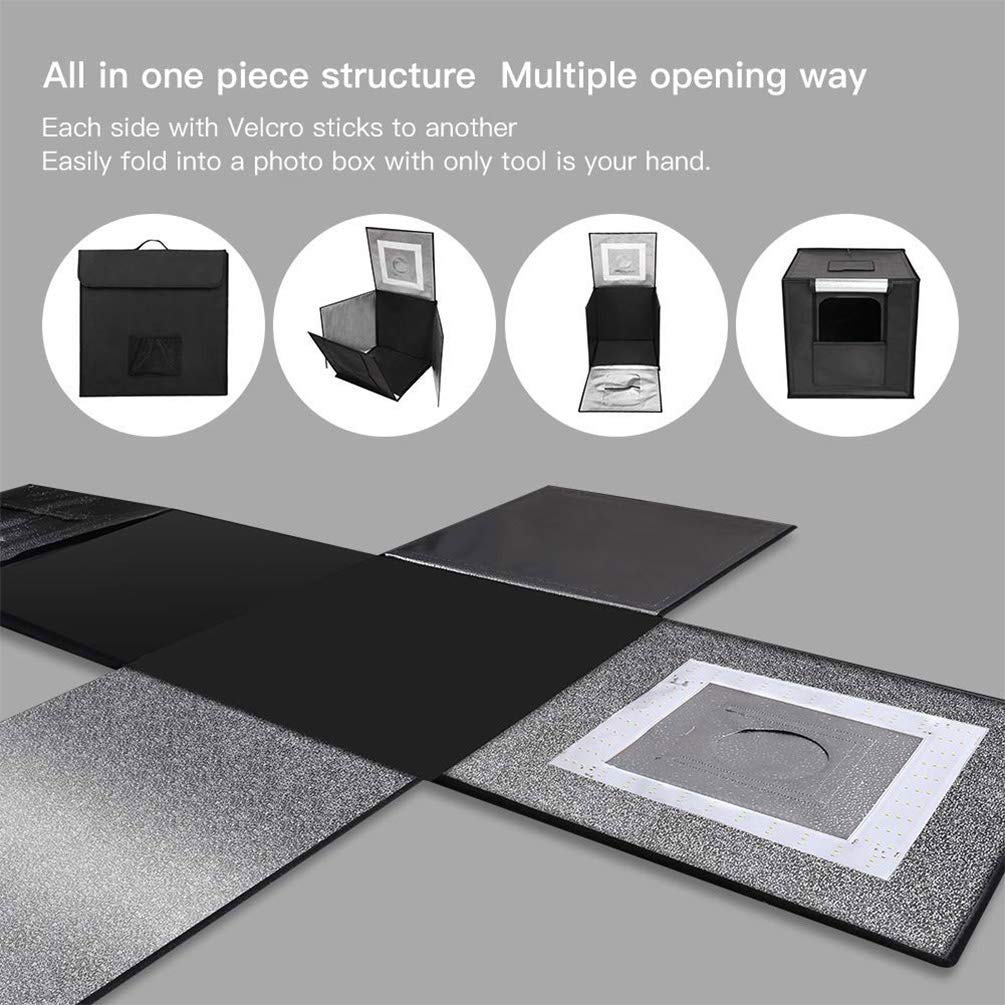 HIFFIN 40X40CM Portable Light Tent with Magnet LED Strips and Background White, Black, Light Yellow