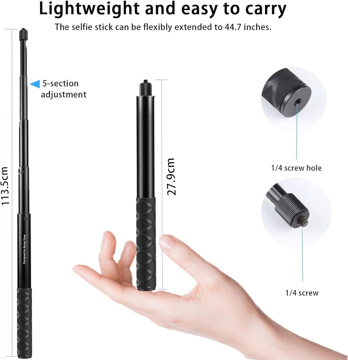 Hiffin Motorcycle Bike Leg Guard Handlebar Mount Selfie Stick Pole for Insta360 ONE X3/X2, ONER/RS, ACE/ACE PRO, Hero 12/11/10/9 and Other Cameras - Stable Shooting for Action Cameras