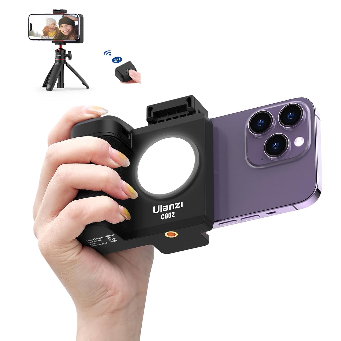 ULANZI Grip Holder w/ Remote, Light for iPhone 16 15 14