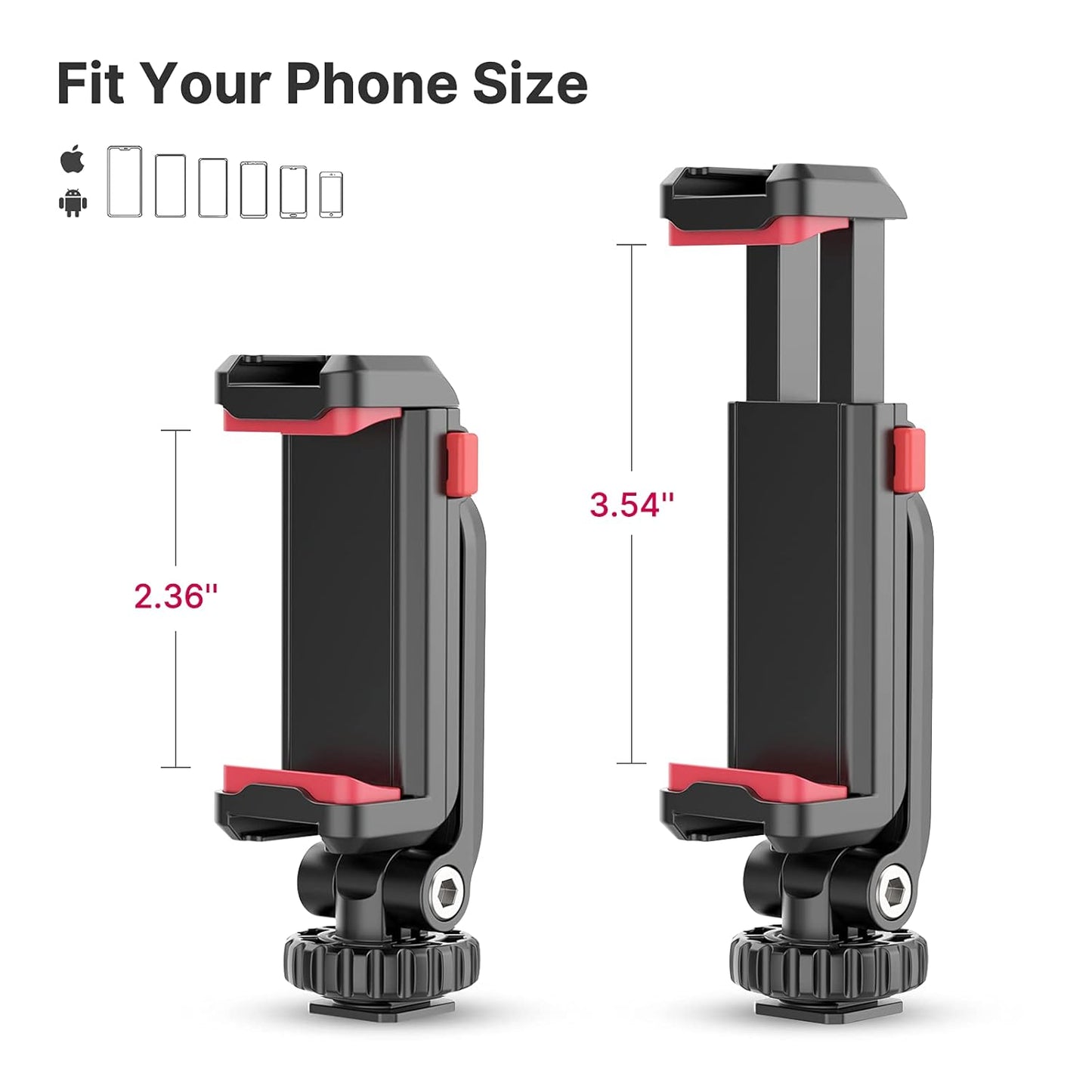 Uanzi ST-06S Universal Smartphone Mount with 2 Cold Shoes, 360° Rotation, Adjustable Clip