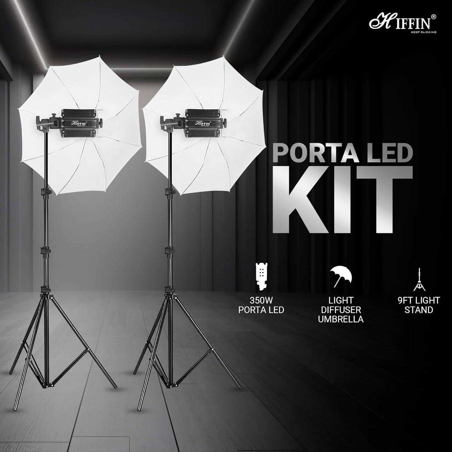 HIFFIN Warm White Porta 350Watt (7 X 50w) LED Light Kit, Low Power Consuming LED Panels Light, for Photo Video Indoor Outdoor Shoot (Porta Light Kit Set of 2)