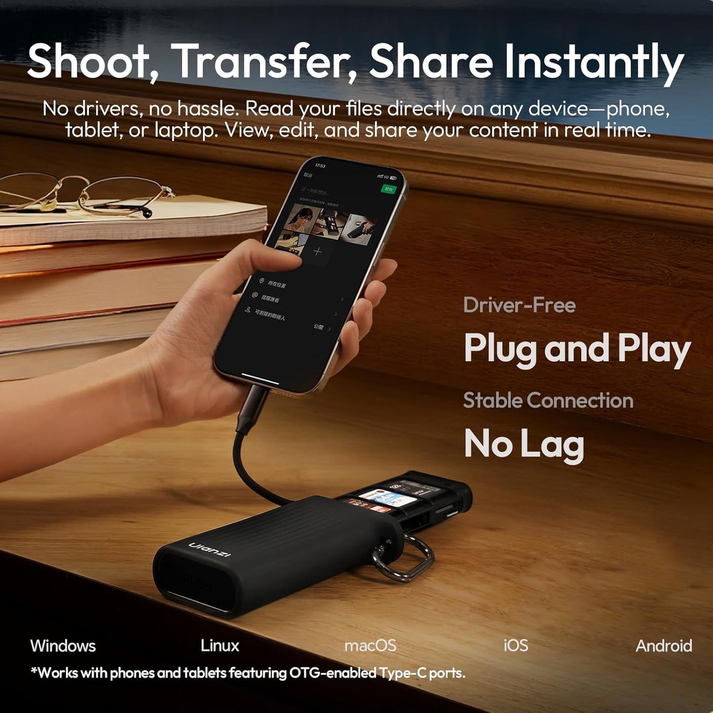 ULANZI CR2 SD TF Card Reader Case USB-C UHS-II IP54 High Speed (Black)