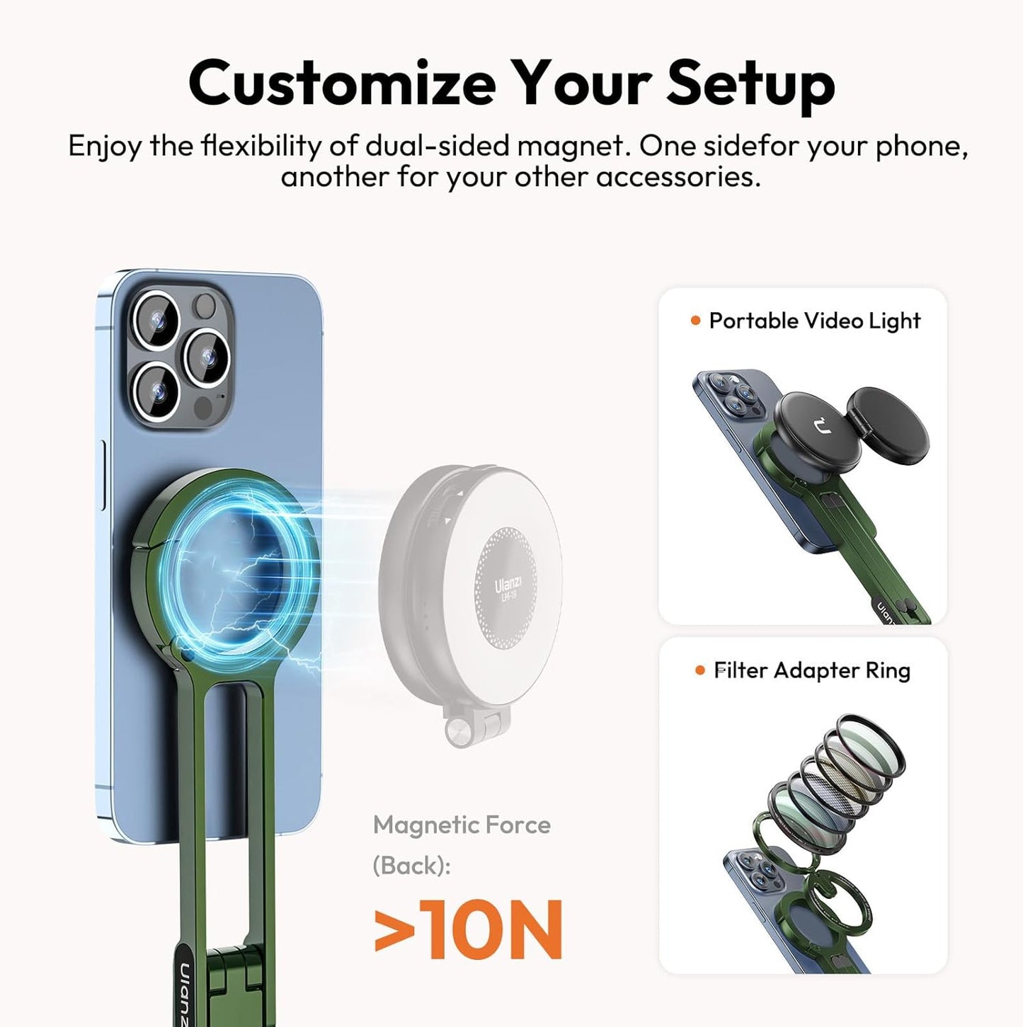 ULANZI MA30 Magnetic Phone Tripod Stand for iPhone 16 15 14 13 12, Green