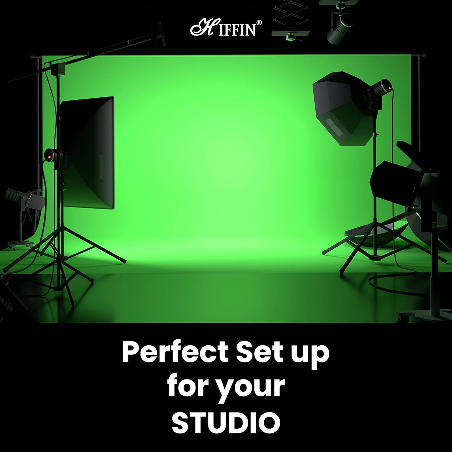 HIFFIN Green White Black Screen Backdrop with Stand, 203.2MM X 304.8MM (8FT X 12FT) Wide Green Screen Backdrop with 228.6MM X 228.6MM (9Ft X 9Ft) wide Photo Backdrop Stand