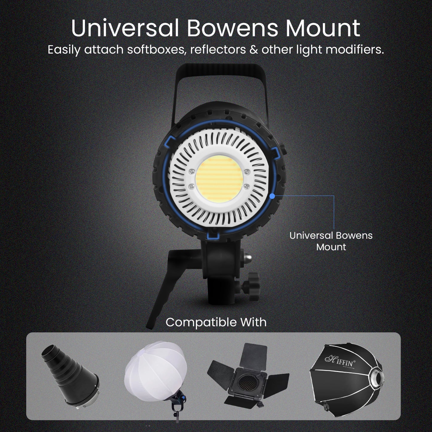 COB-120P Professional 120W Bi-Color Video Light for Studio Film Recording, 3200K-5600K Dimmable with Remote Control