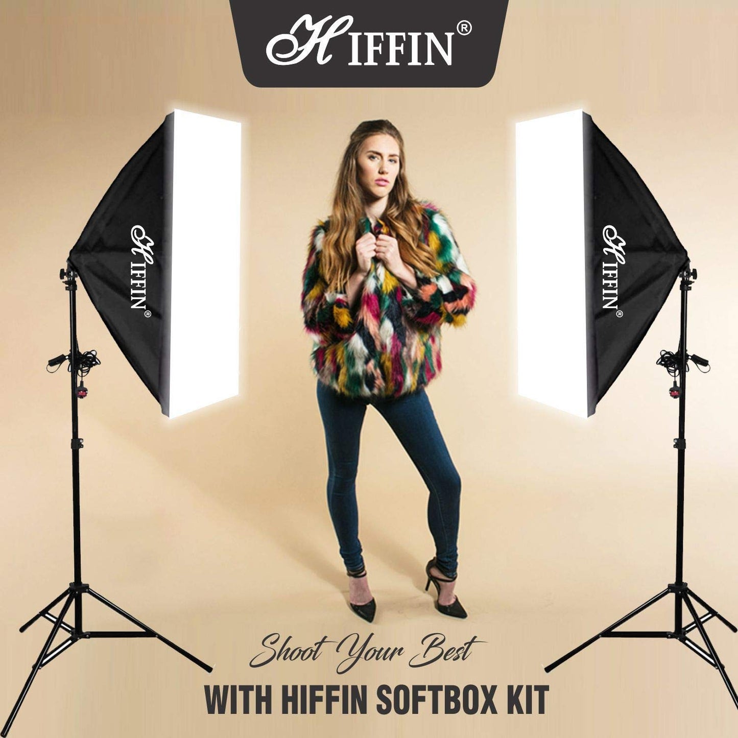 HIFFIN PRO Quadlux Mark I Soft Led Still & Video Light Softbox Single Kit with AC Power, (Four Holder Kit)