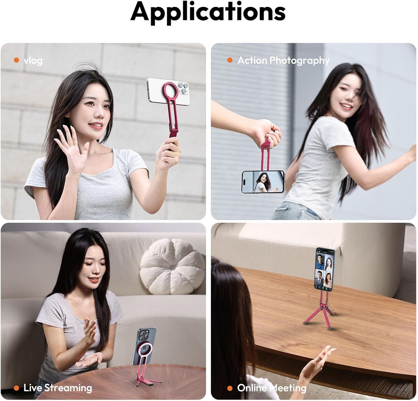 Ulanzi MA30 Magnetic Phone Tripod Stand for iPhone, Aluminium, MagSafe, Red
