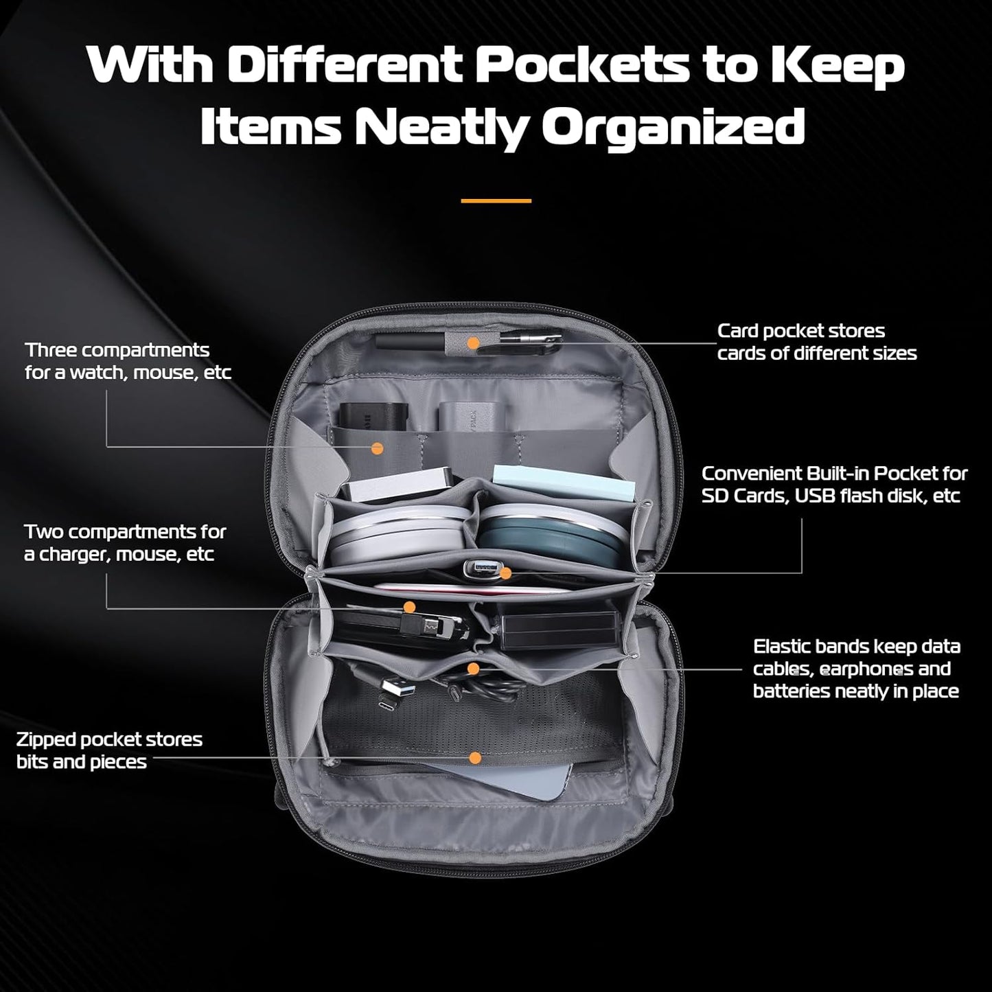 ULANZI Traker Tech Pouch Mini 2L, Electronics Organizer, Black, 220×95×140MM