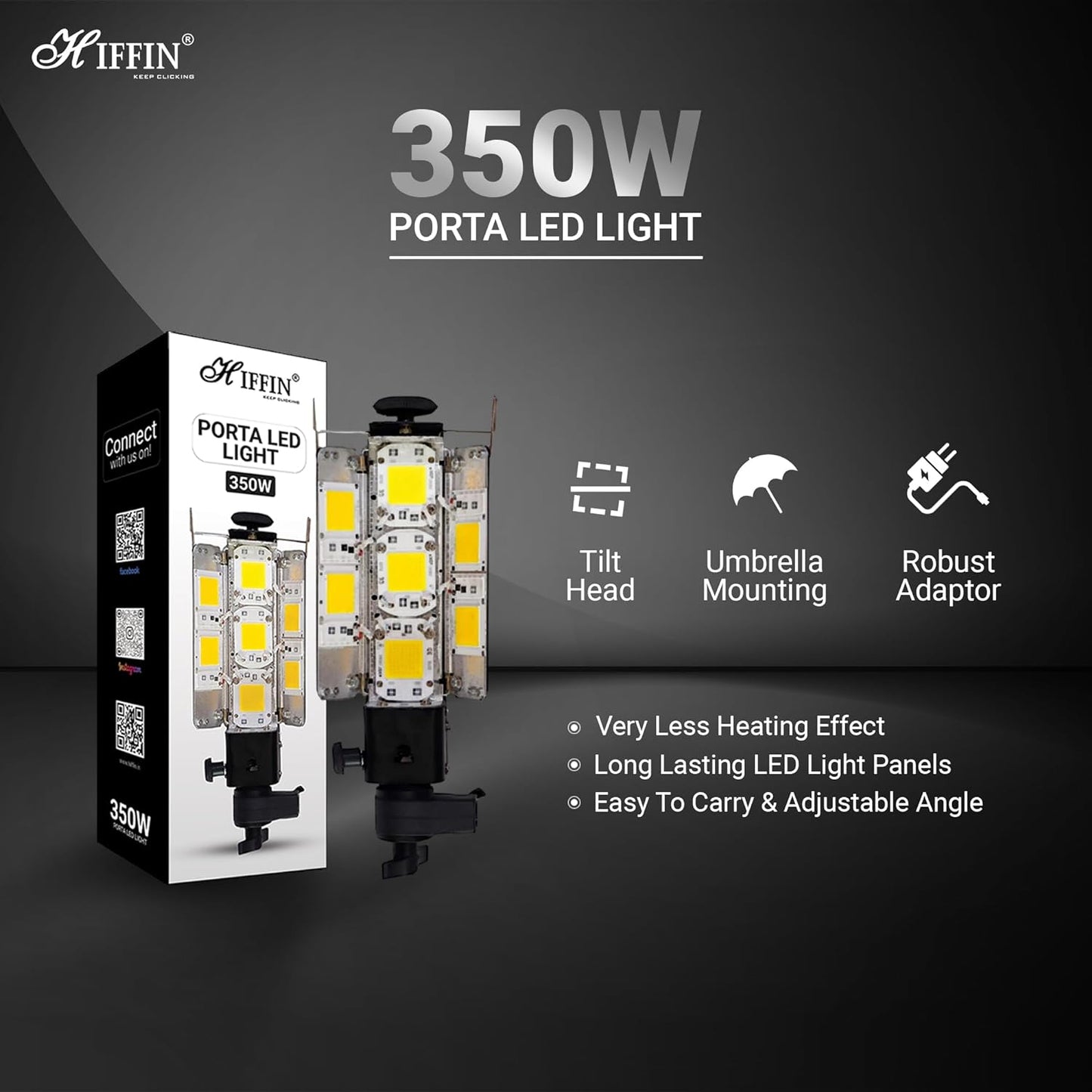HIFFIN Warm White Porta 350Watt (7 X 50w) LED Light Kit, Low Power Consuming LED Panels Light, for Photo Video Indoor Outdoor Shoot (Porta Light Kit Set of 2)