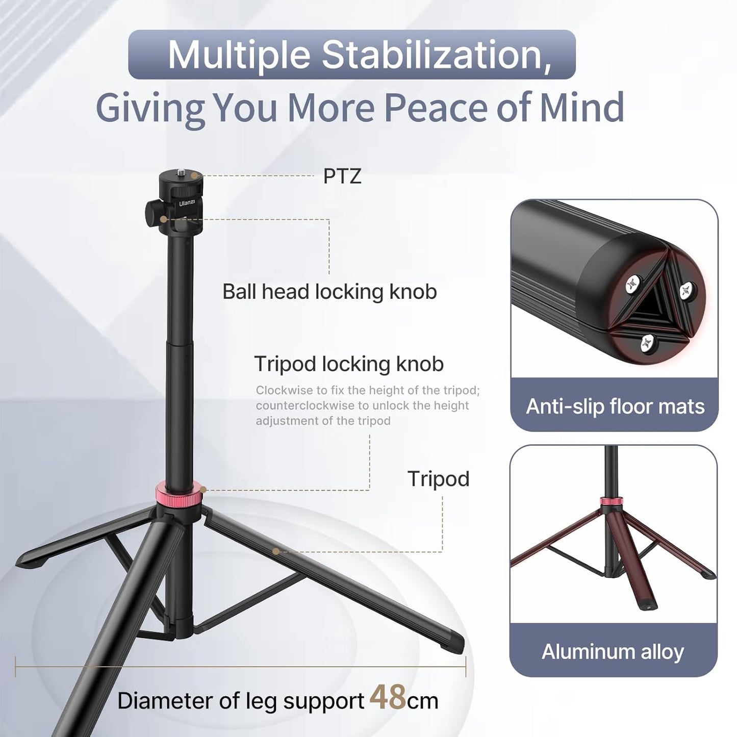 Ulanzi MT-79 Extendable Aluminum Tripod, 81" Adjustable Stand, 360° Head
