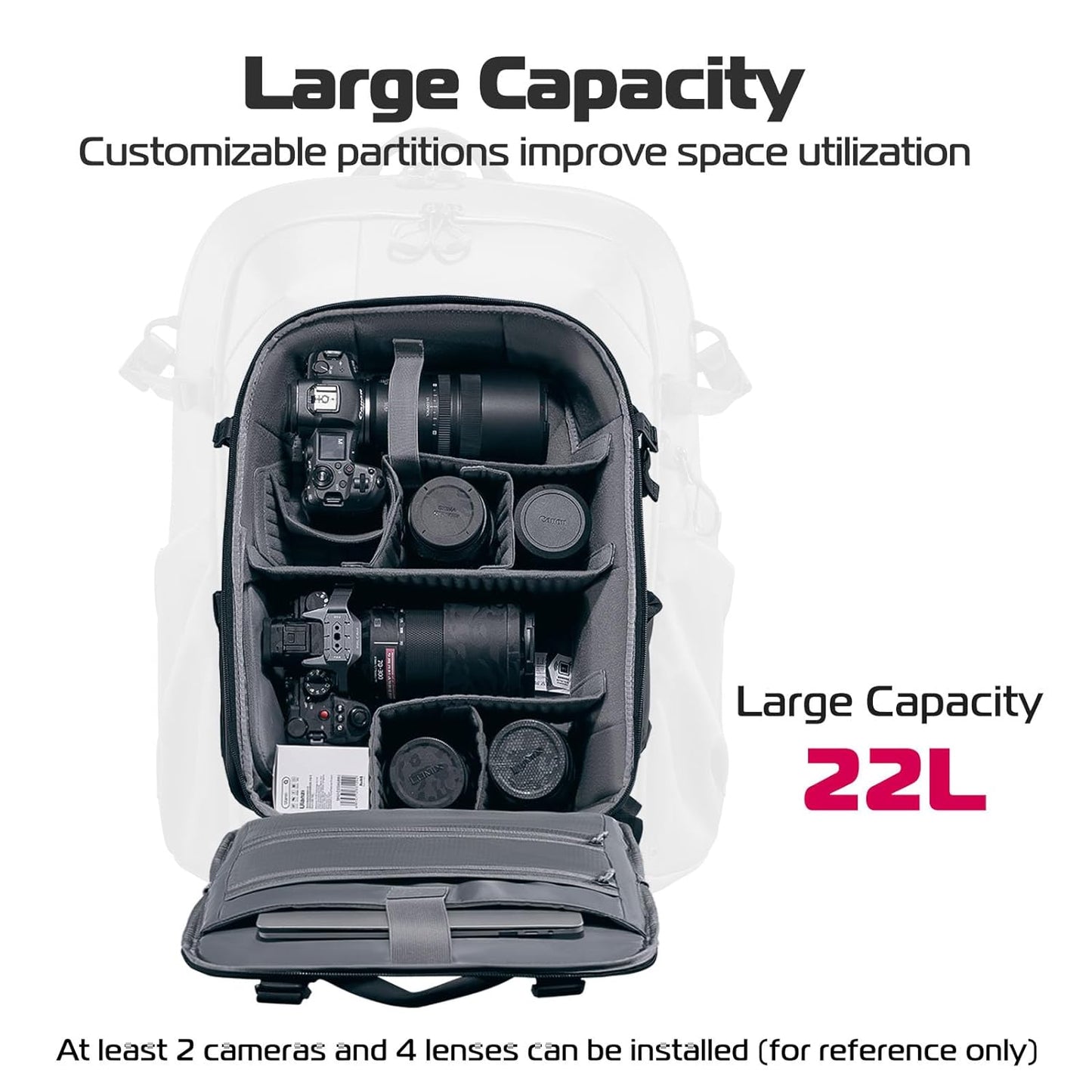 BP09 Waterproof Camera Backpack, Anti-Theft, 22L, for DSLR, Laptop, Black