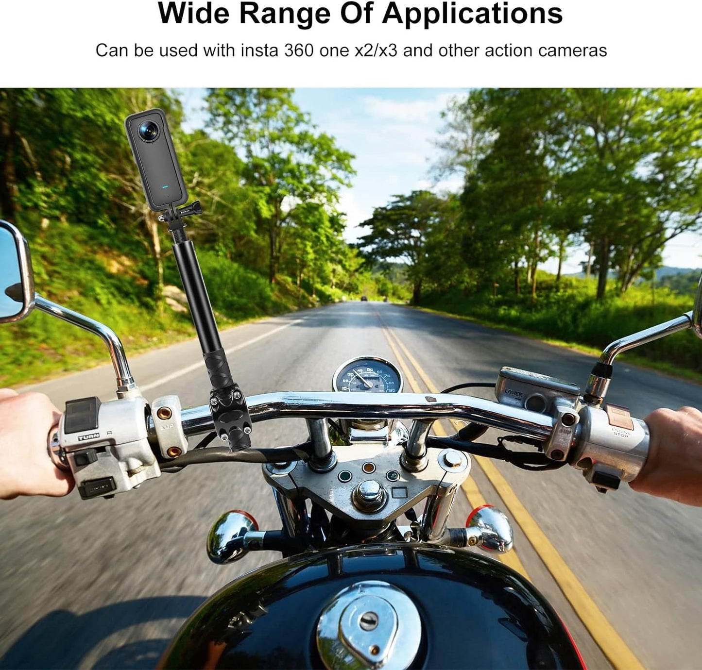 Hiffin Motorcycle Bike Leg Guard Handlebar Mount Selfie Stick Pole for Insta360 ONE X3/X2, ONER/RS, ACE/ACE PRO, Hero 12/11/10/9 and Other Cameras - Stable Shooting for Action Cameras