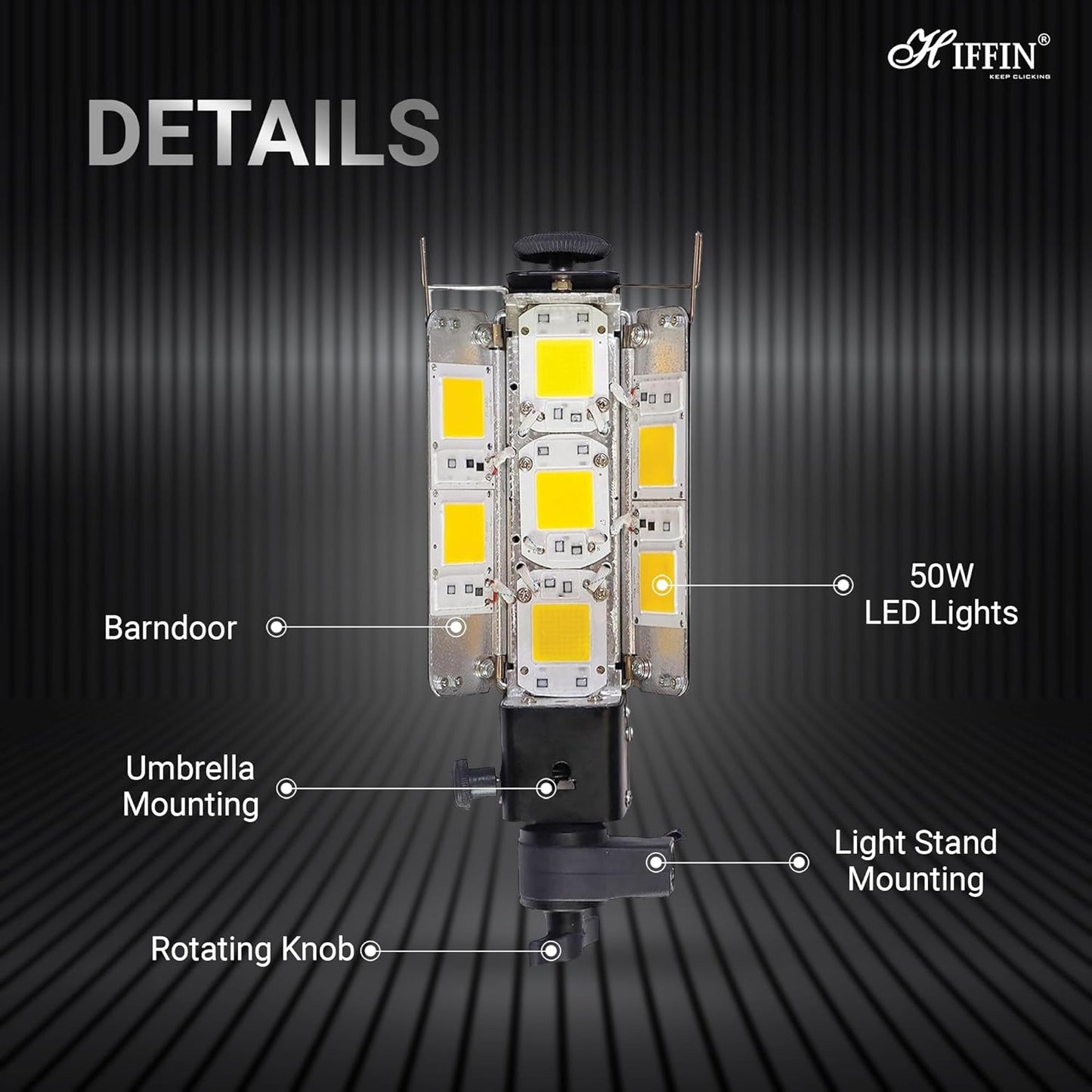 HIFFIN Warm White Porta LED 7 Panel Light Low Power Consuming LED Panels 350Watt (7 X 50w) High Intensity Warm White (Yellow/Kelvin) Light for Photo Video Indoor Outdoor Shoot