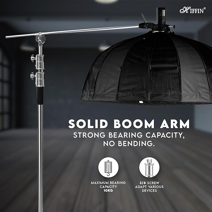 HIFFIN C Stand | 9.5 ft Steel Light C-Stand | 40-inch Detachable Base | C Stand with Grip Kit and Extension Arm |