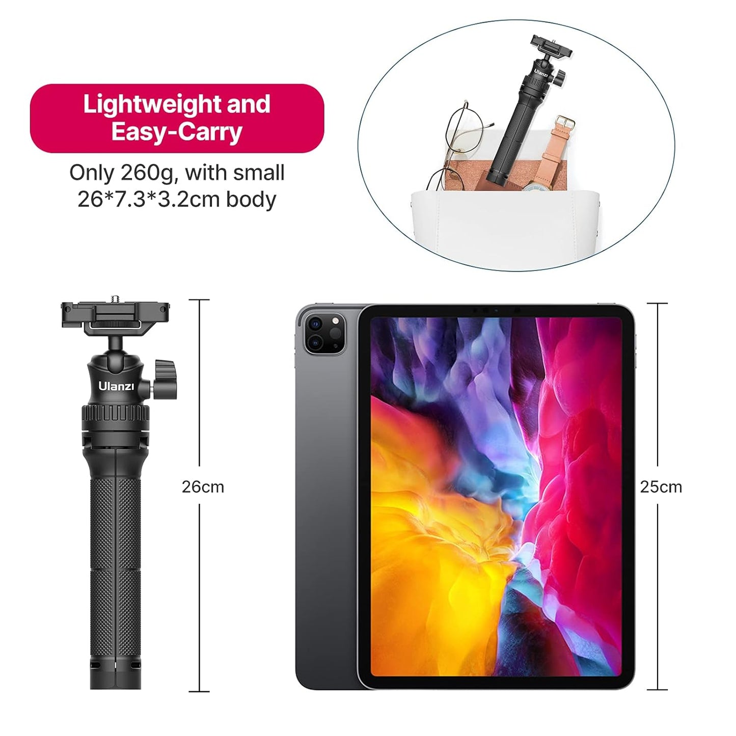 Ulanzi MT-34 Extendable Tripod, Selfie Stick, 2-in-1 Clamp