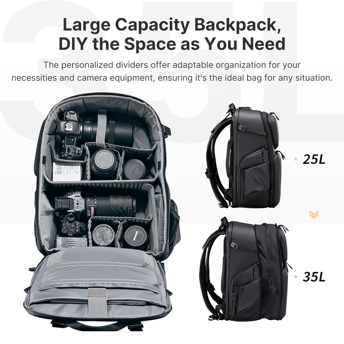 BP10 Hardshell Camera Backpack, Waterproof, 35L, for DSLR, Laptop, Black