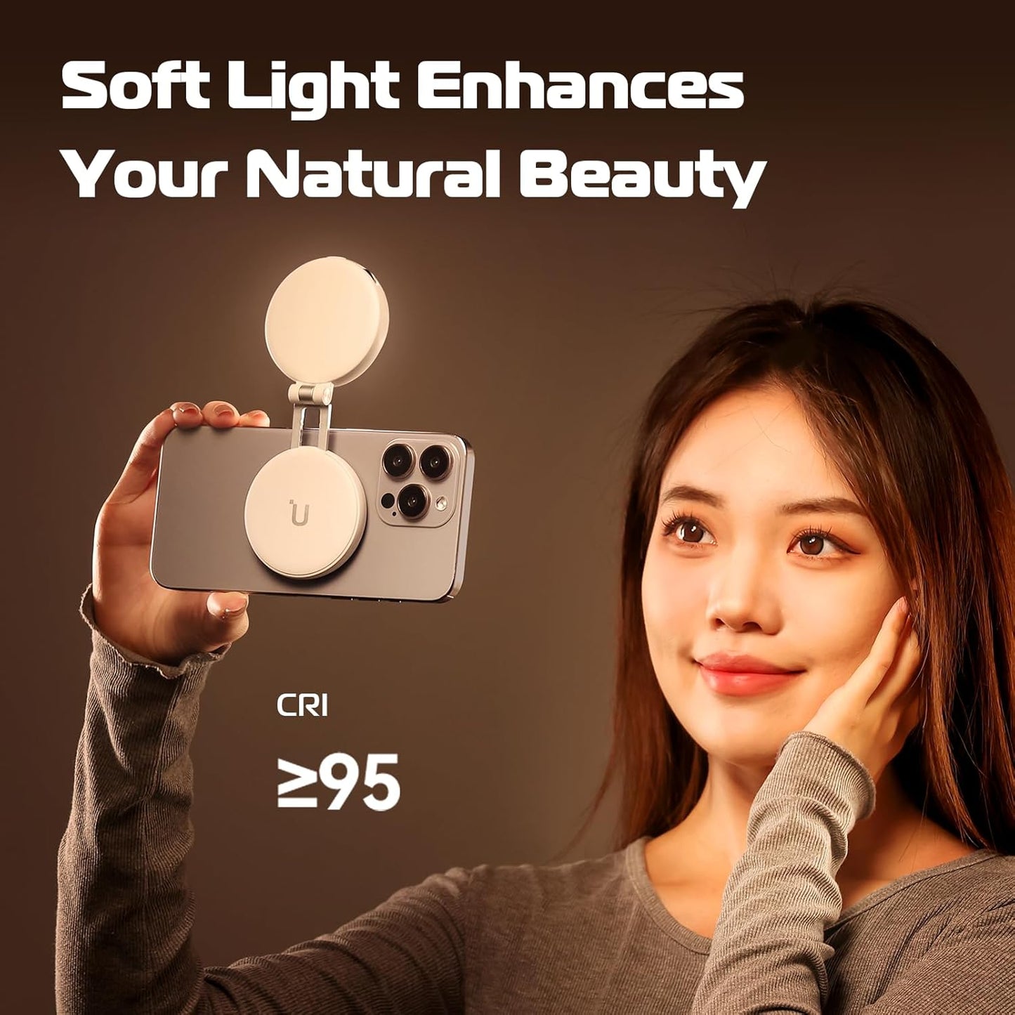 Ulanzi LM19 Magnetic LED Selfie Light with Magsafe, Sticky Ring for Phones