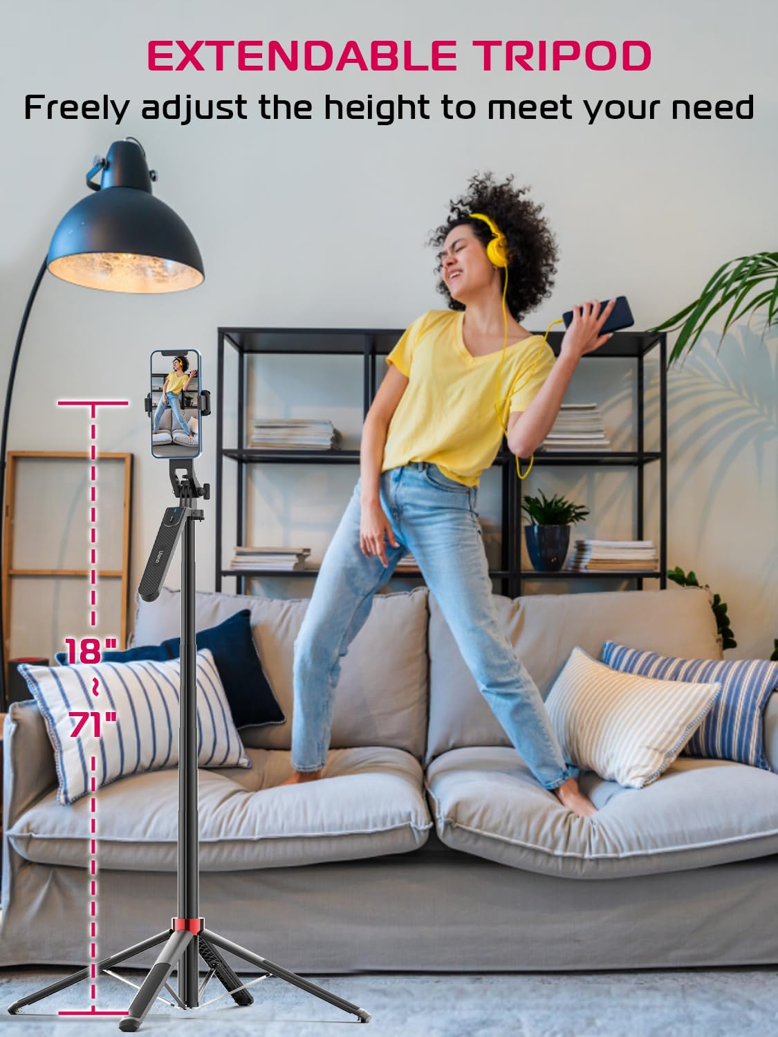 ULANZI MA09 71" Phone Tripod Stand with Remote & Clip