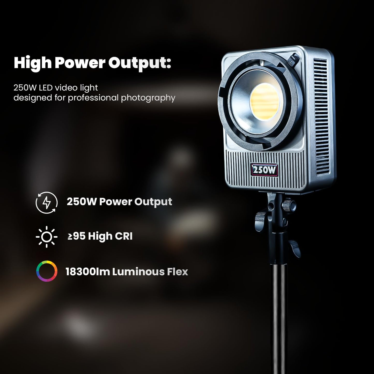 Compact 250 Watt PRO Wonder Series 250W Bi-Color Light | 17,800lm | CRI 95+ | CCT 2700K-6500K | Bowens Mount | App Control