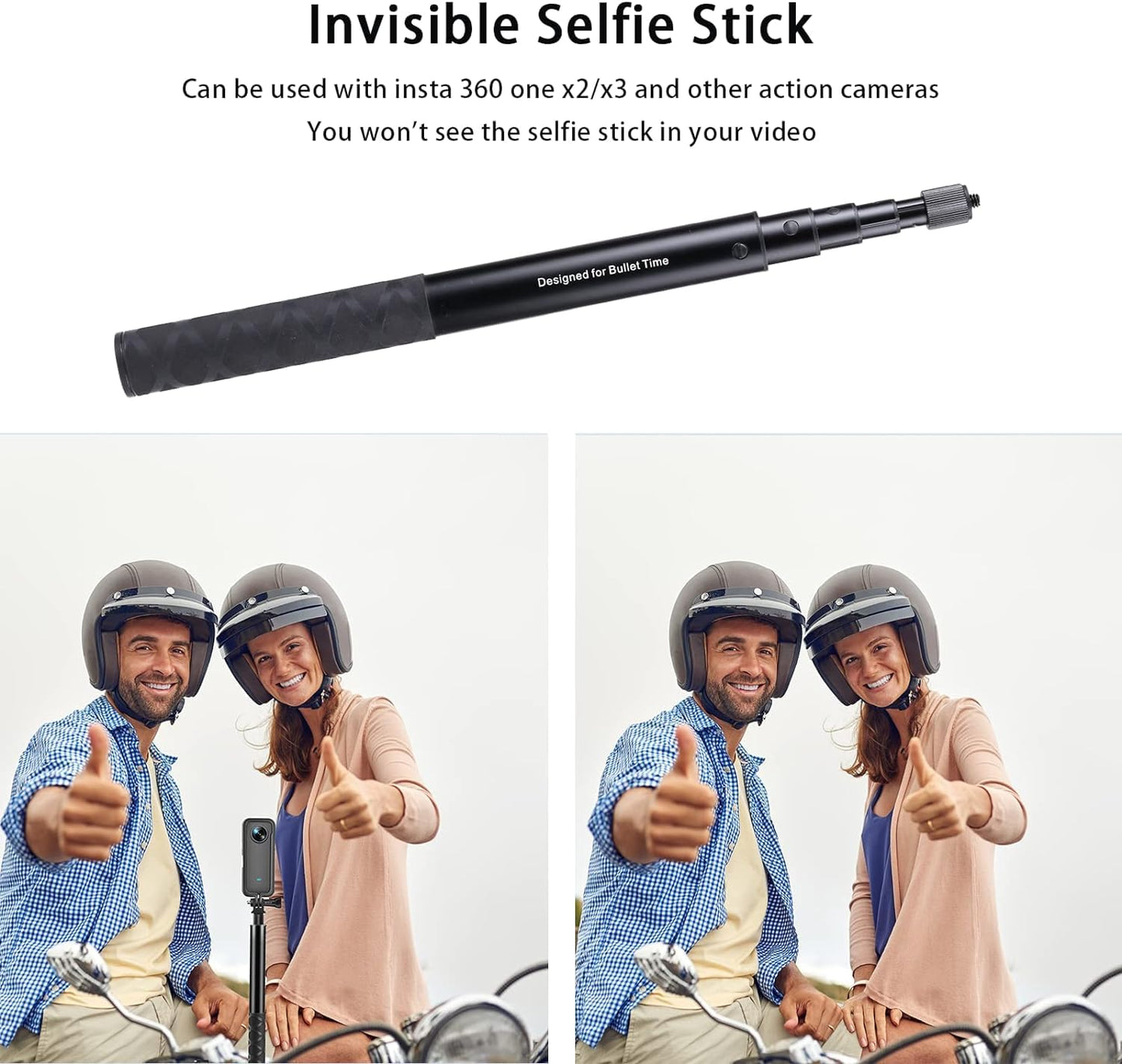 Hiffin Motorcycle Bike Leg Guard Handlebar Mount Selfie Stick Pole for Insta360 ONE X3/X2, ONER/RS, ACE/ACE PRO, Hero 12/11/10/9 and Other Cameras - Stable Shooting for Action Cameras