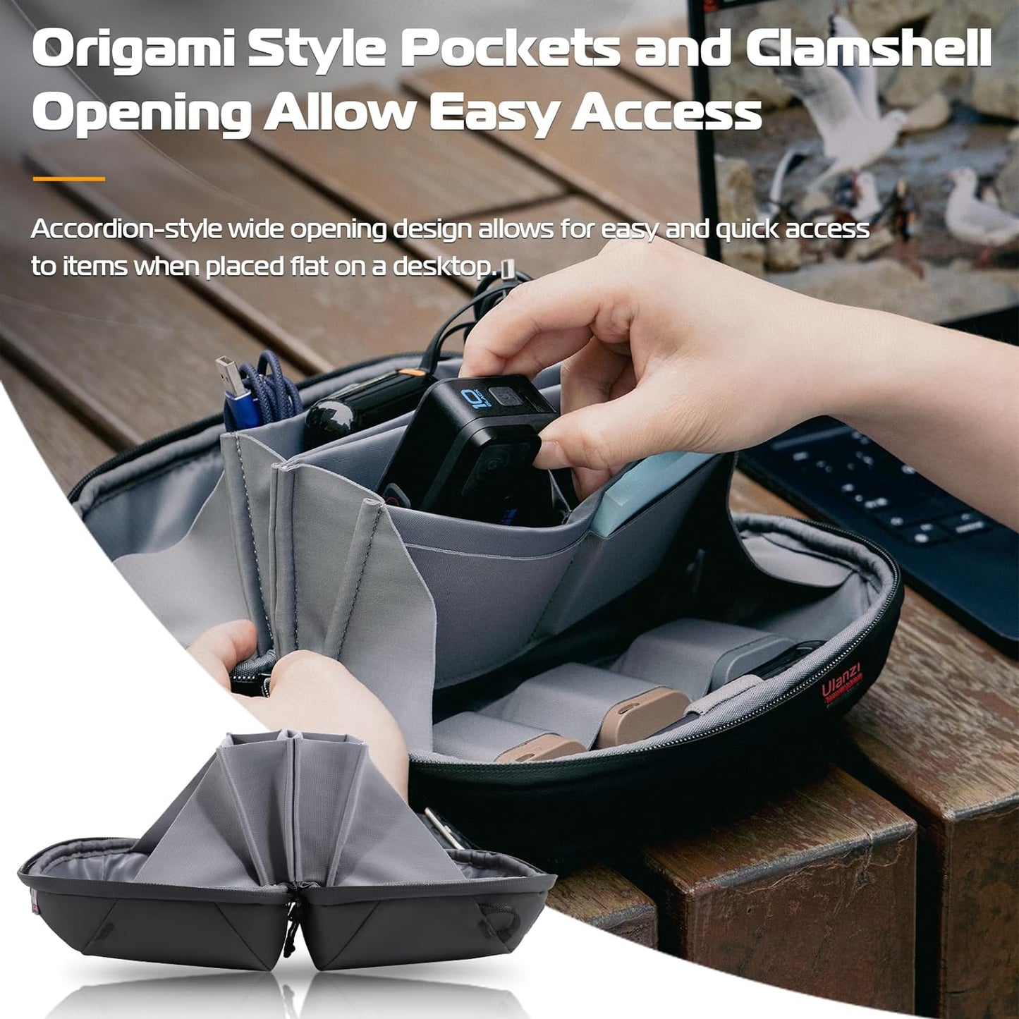 ULANZI Traker Tech Pouch Mini 2L, Electronics Organizer, Black, 220×95×140MM