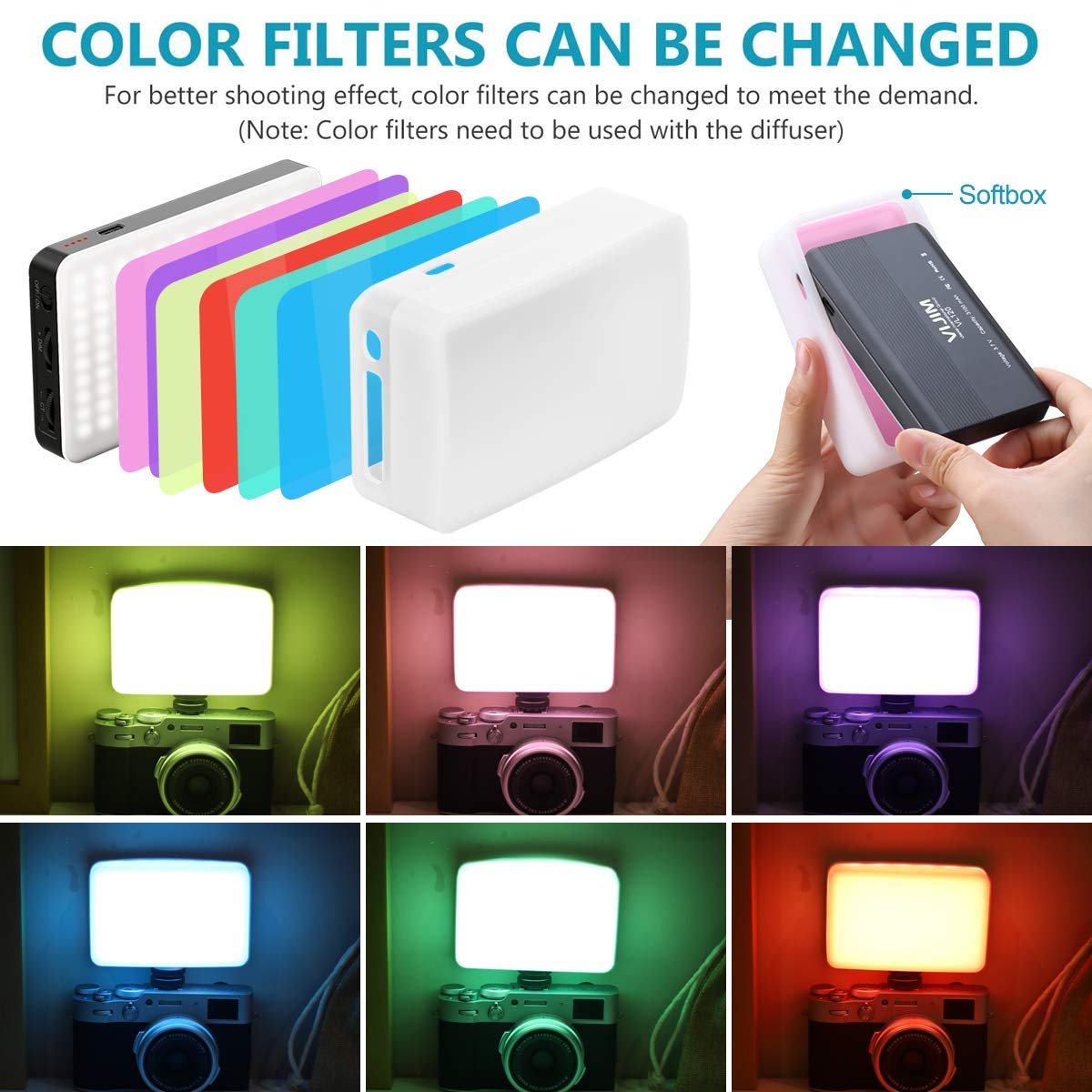 ULANZI VL120 Bi-Color LED Camera Light, Portable with 6 Color Filters, 3100mAh