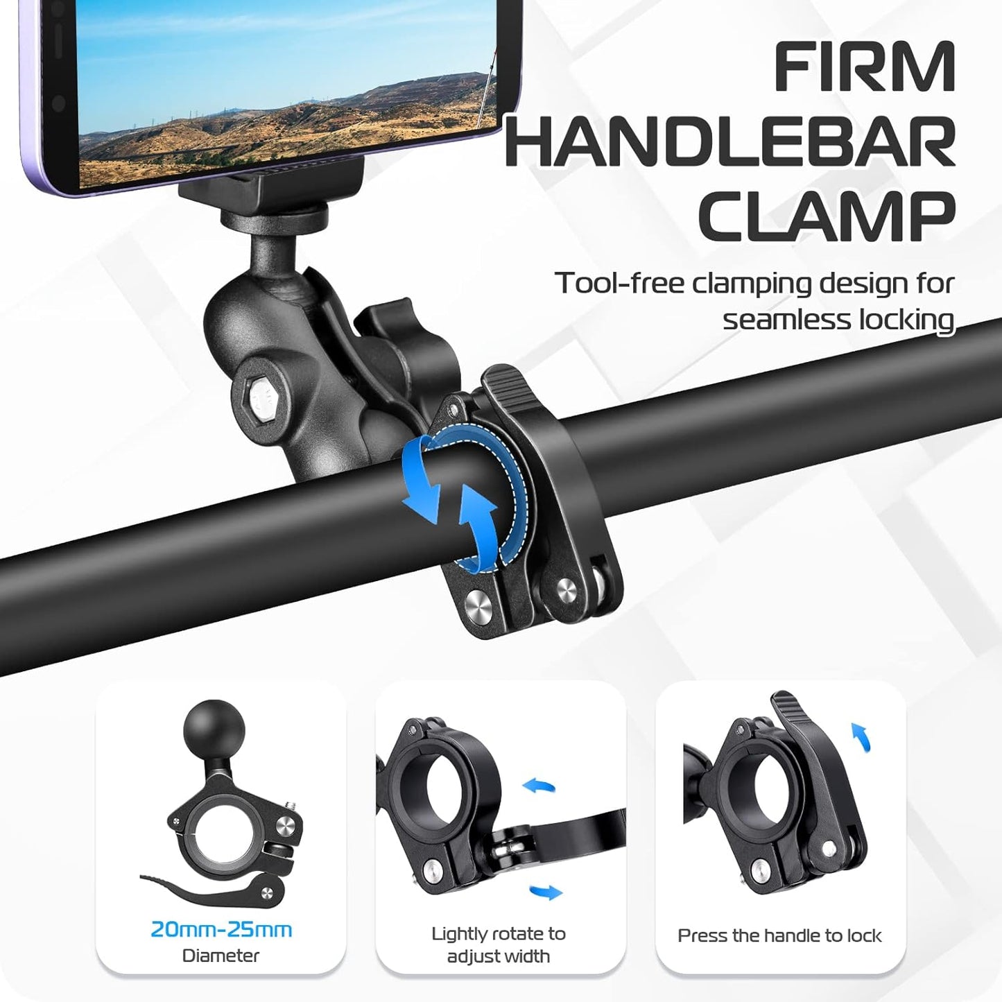 ULANZI MP-5 Aluminum Bike Motorcycle Handlebar Mount for GoPro & Phone, Camera Clamp Mount Accessory with Double Ball Head, Compatible with iPhone Samsung 4.7"-6.4" Phones & Action Cameras