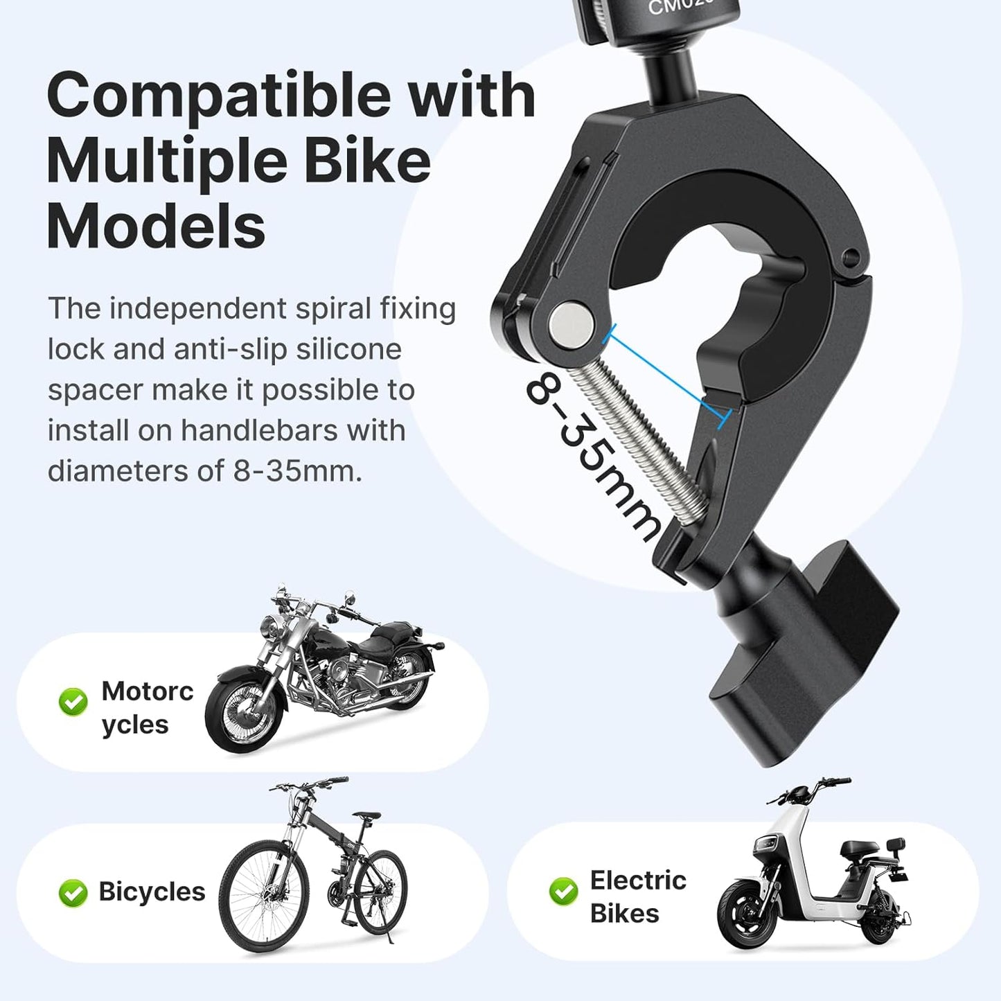 ULANZI 360° Motorcycle Camera Mount w/ GoPro Adapter 8–35mm