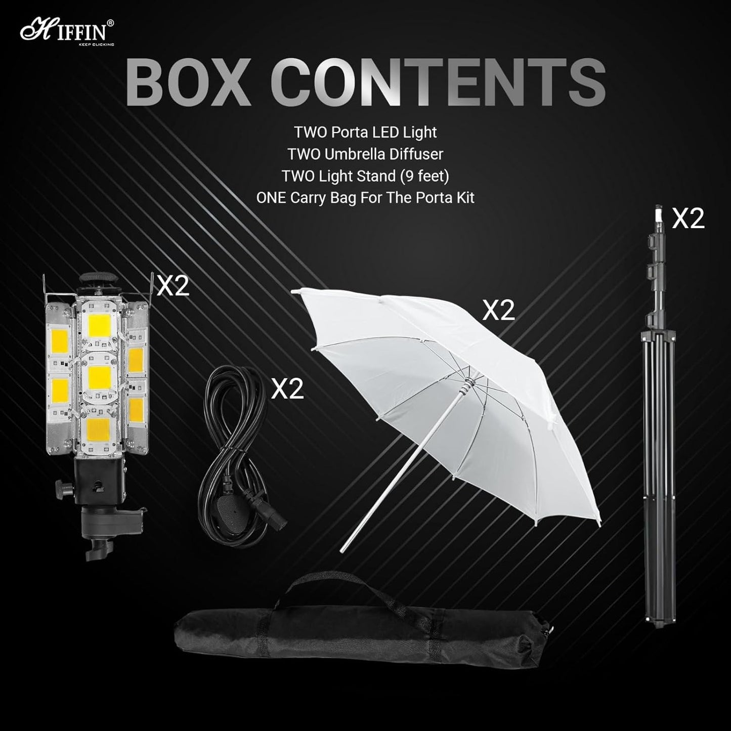 HIFFIN Warm White Porta 350Watt (7 X 50w) LED Light Kit, Low Power Consuming LED Panels Light, for Photo Video Indoor Outdoor Shoot (Porta Light Kit Set of 2)