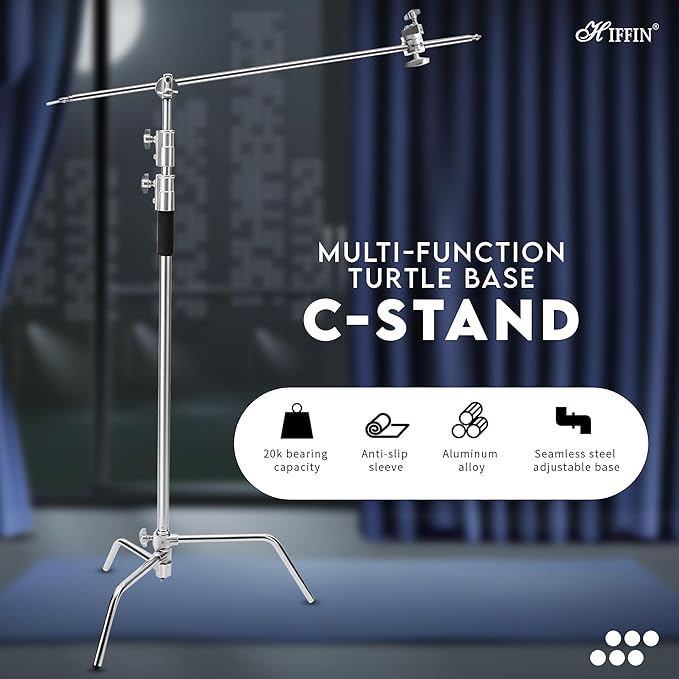 HIFFIN C Stand | 9.5 ft Steel Light C-Stand | 40-inch Detachable Base | C Stand with Grip Kit and Extension Arm |